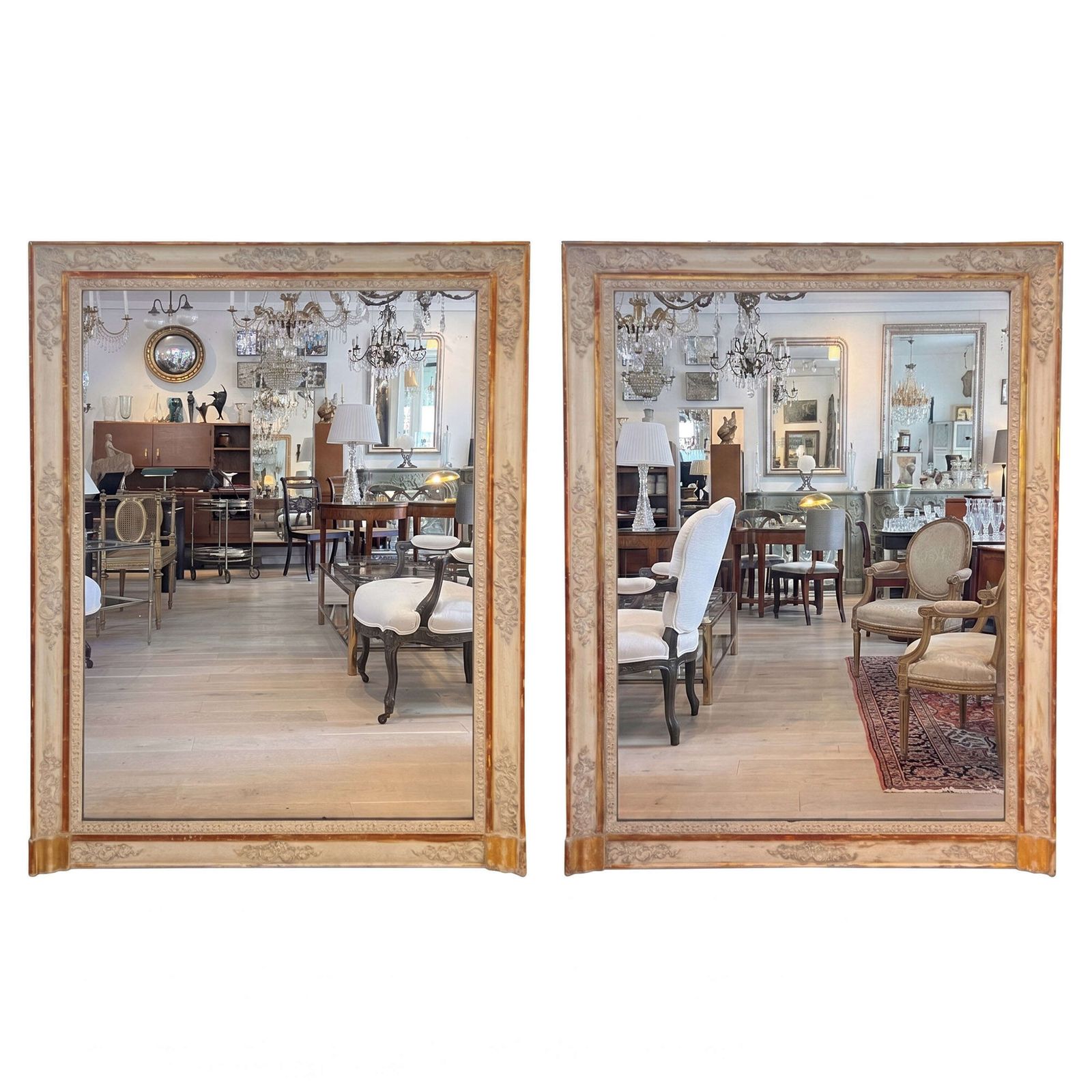 Pair Of 19th Century Large Giltwood Wall Mirrors With Decorative Frames