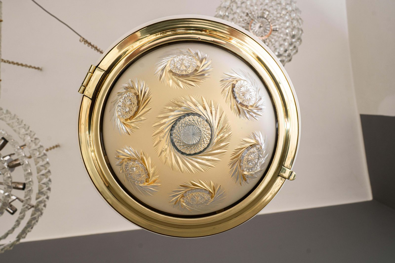 Art Deco Ceiling Lamp With Original Cut Glass Shade Vienna Around 1920s photo Lighting