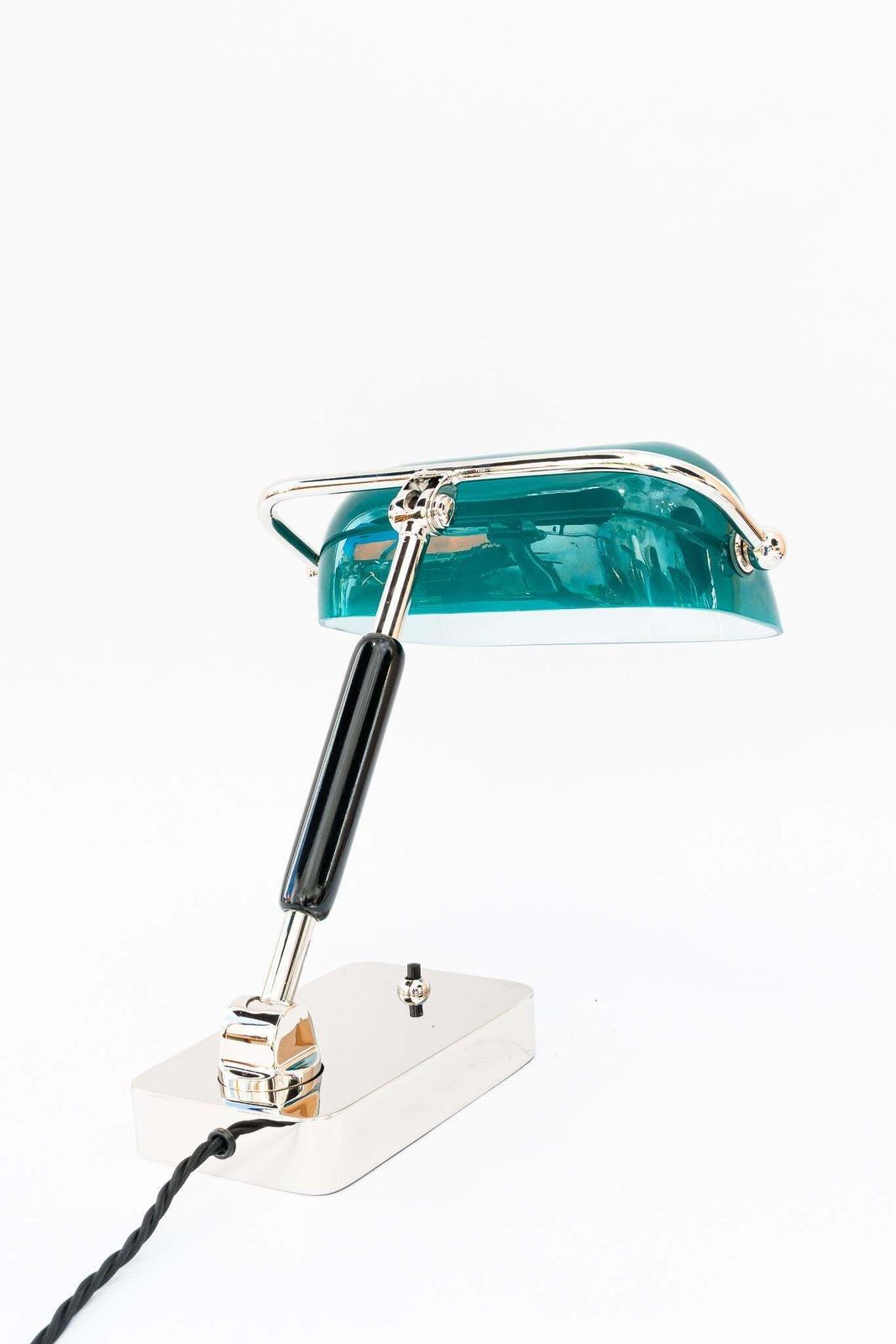 Art Deco Bauhaus Nickel Table Lamp With Original Glass Shade Germany 1920s photo vintage