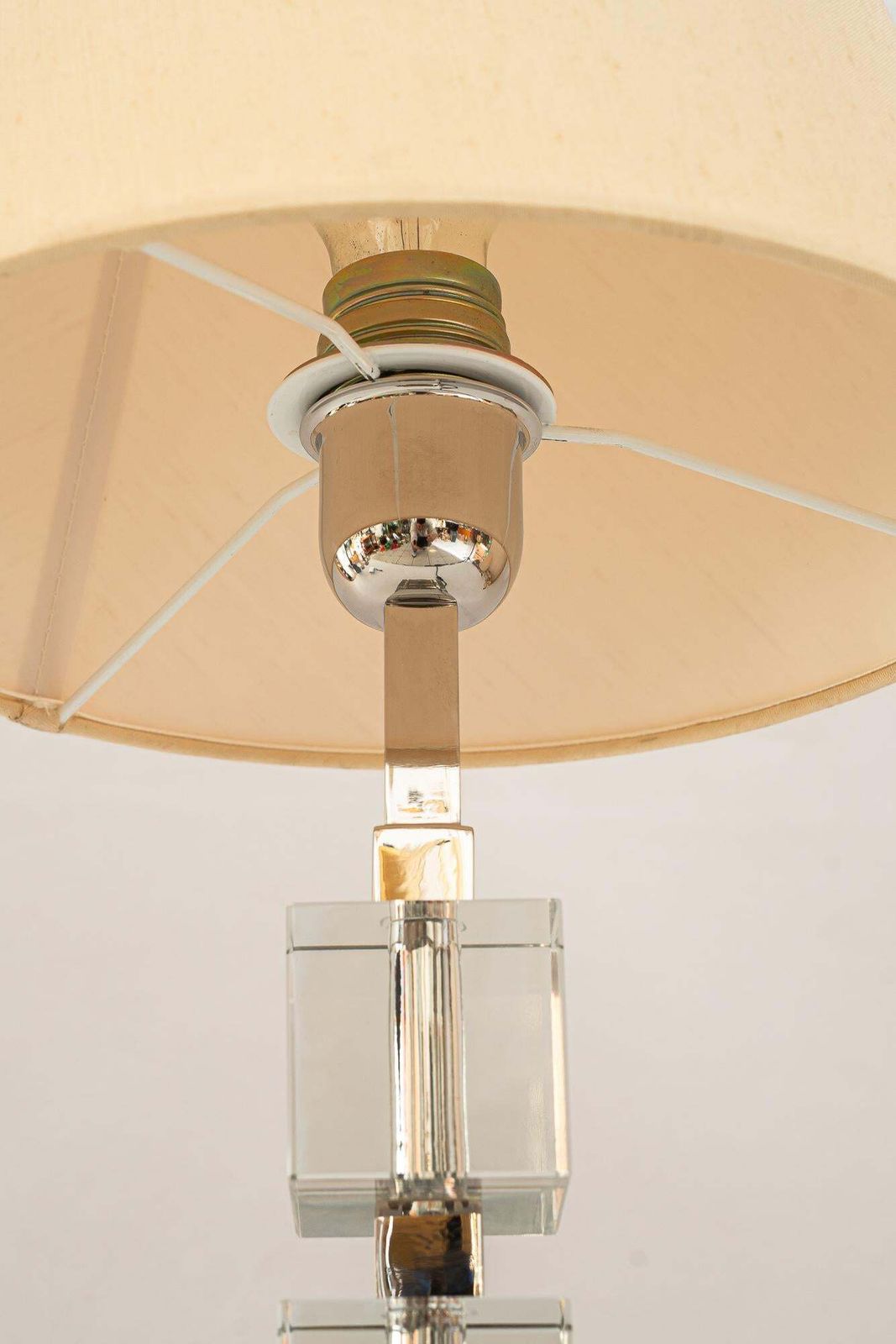 2 Big Art Deco Bakalowits Nickel Plated Table Lamps With Fabric Shades 1920s photo vintage