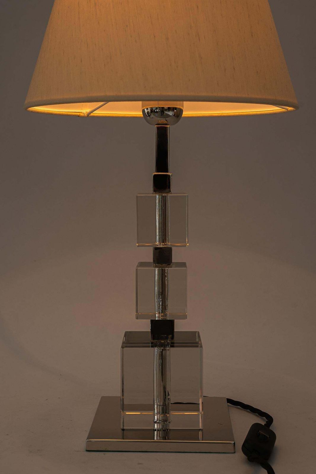 photo furniture 2 Big Art Deco Bakalowits Nickel Plated Table Lamps With Fabric Shades 1920s