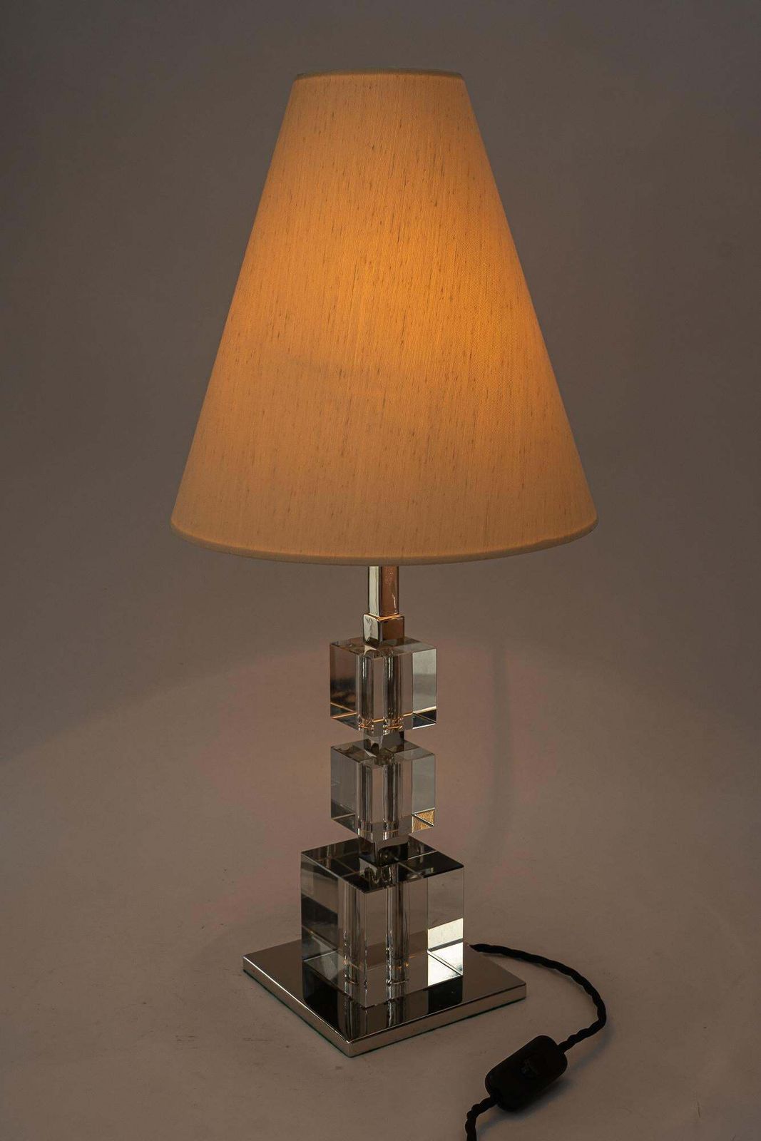 photo vinterior 2 Big Art Deco Bakalowits Nickel Plated Table Lamps With Fabric Shades 1920s
