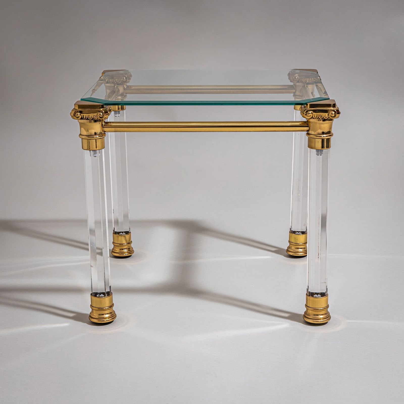 Two Coffee Tables In Plexiglass And Brass, Probably Italy, Late 20th Century photo Furniture