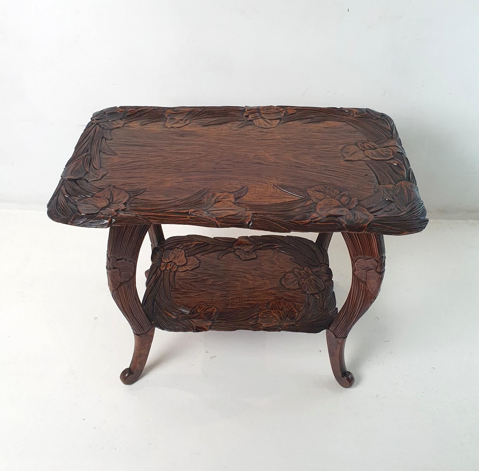 Hand Carved Japanese Kamakura Bori Side Table, Art Nouveau, Circa 1900 photo furniture