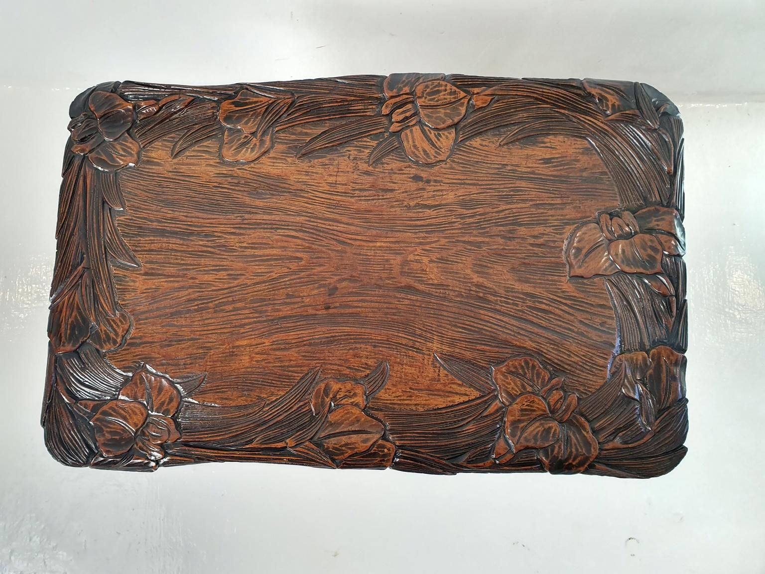 Hand Carved Japanese Kamakura Bori Side Table, Art Nouveau, Circa 1900 photo for sale