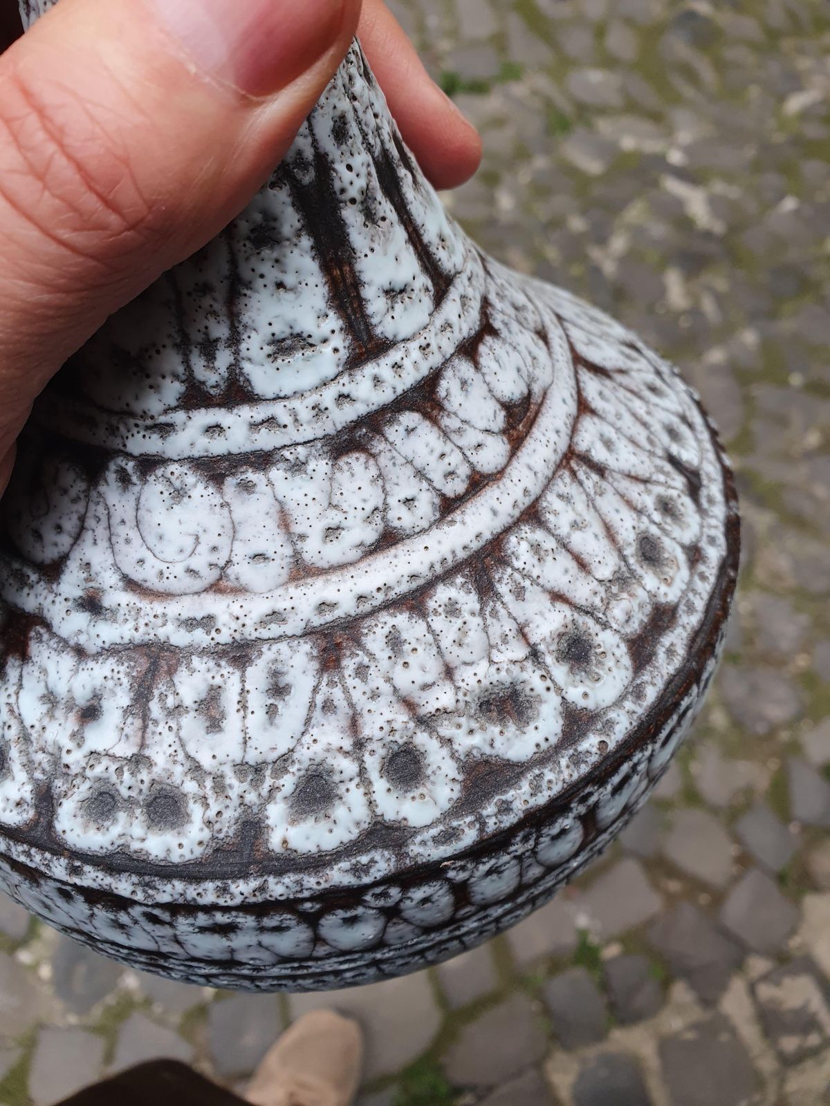 Mid Century Modern Italian Ceramic Vase, White And Gray Glaze, 1930s photo vintage