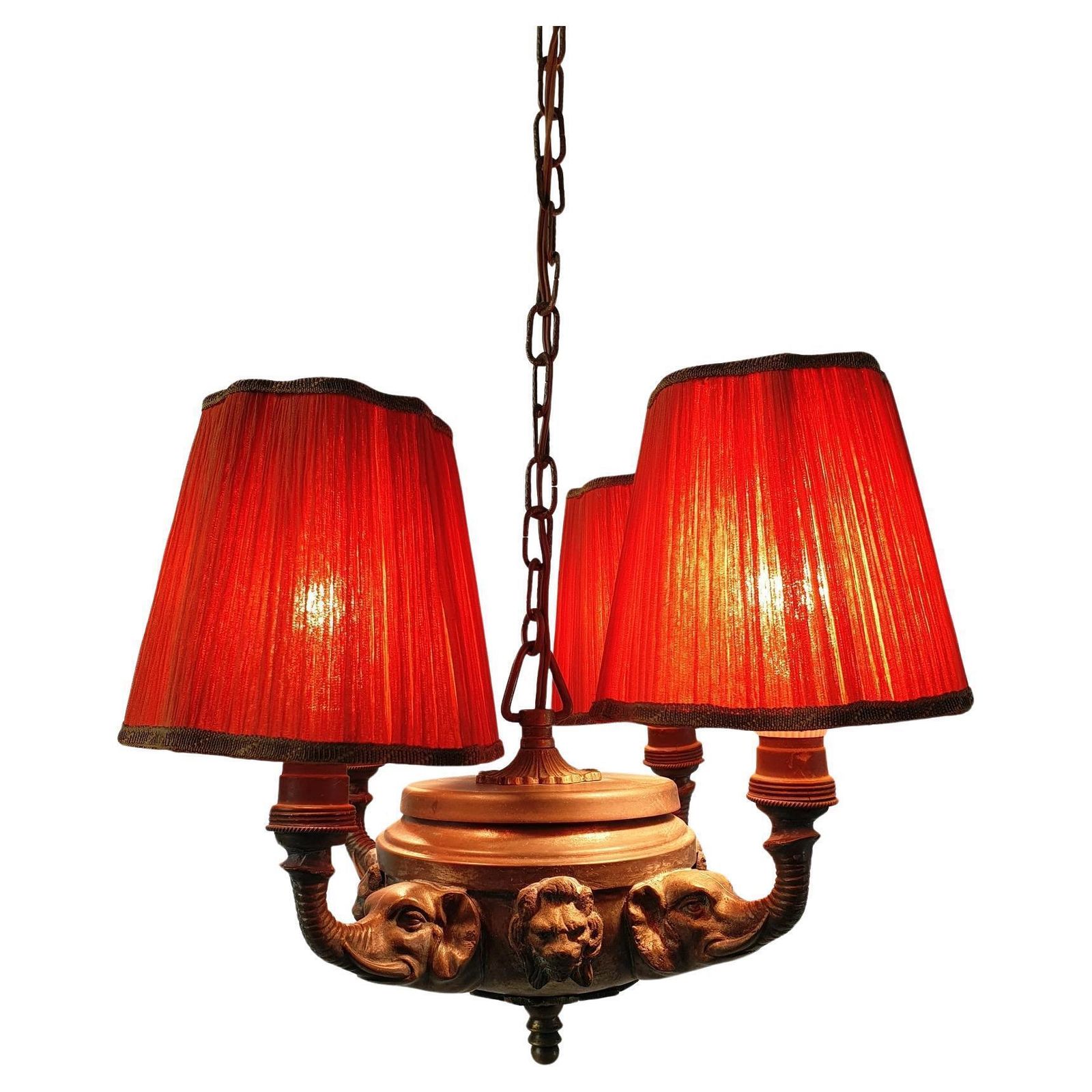 Victorian Antique Bronze Elephant Pendant Chandelier, France, 1900