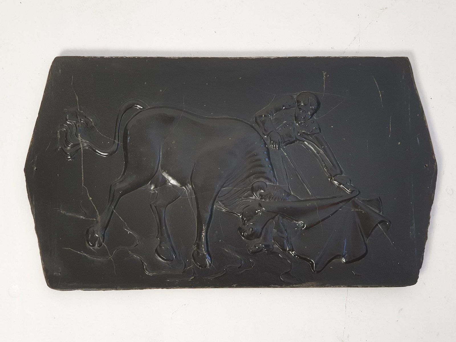Wall Plaque Of Bullfighter And Bull, Slate, Mid Century Modern, Italy photo furniture