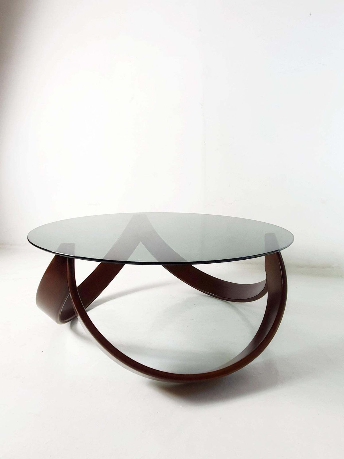 Mid Century Organic Coffee Table With Beechwood Base And Glass Top photo 3482.0