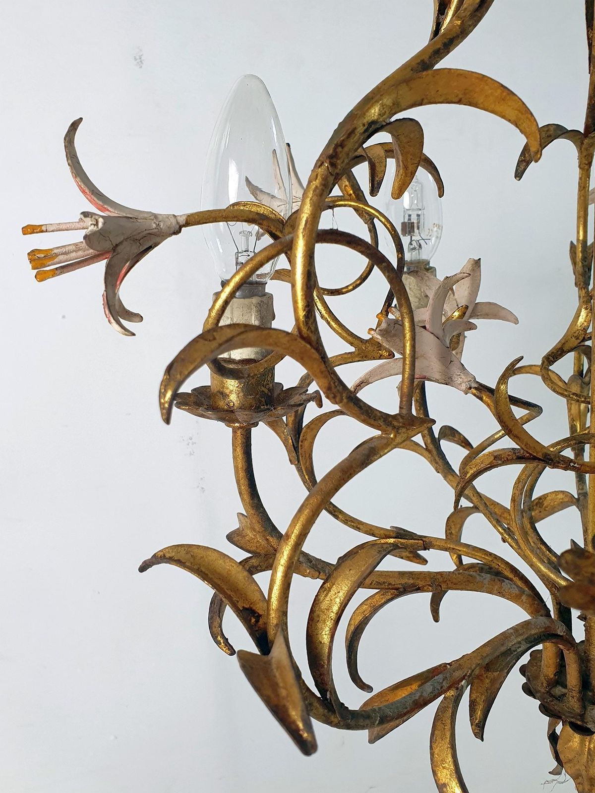 Mid Century Italian Tole Chandelier, Iron With Floral Design, 1950s photo buy