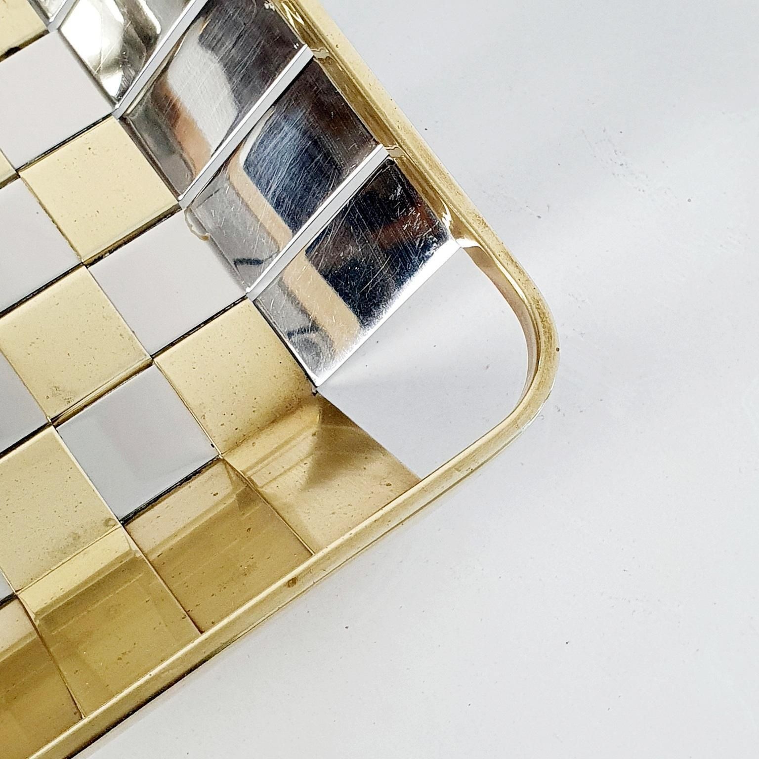 Italian Metal Basket In Silver And Gold, Modern Design, 1970s Style photo vinterior
