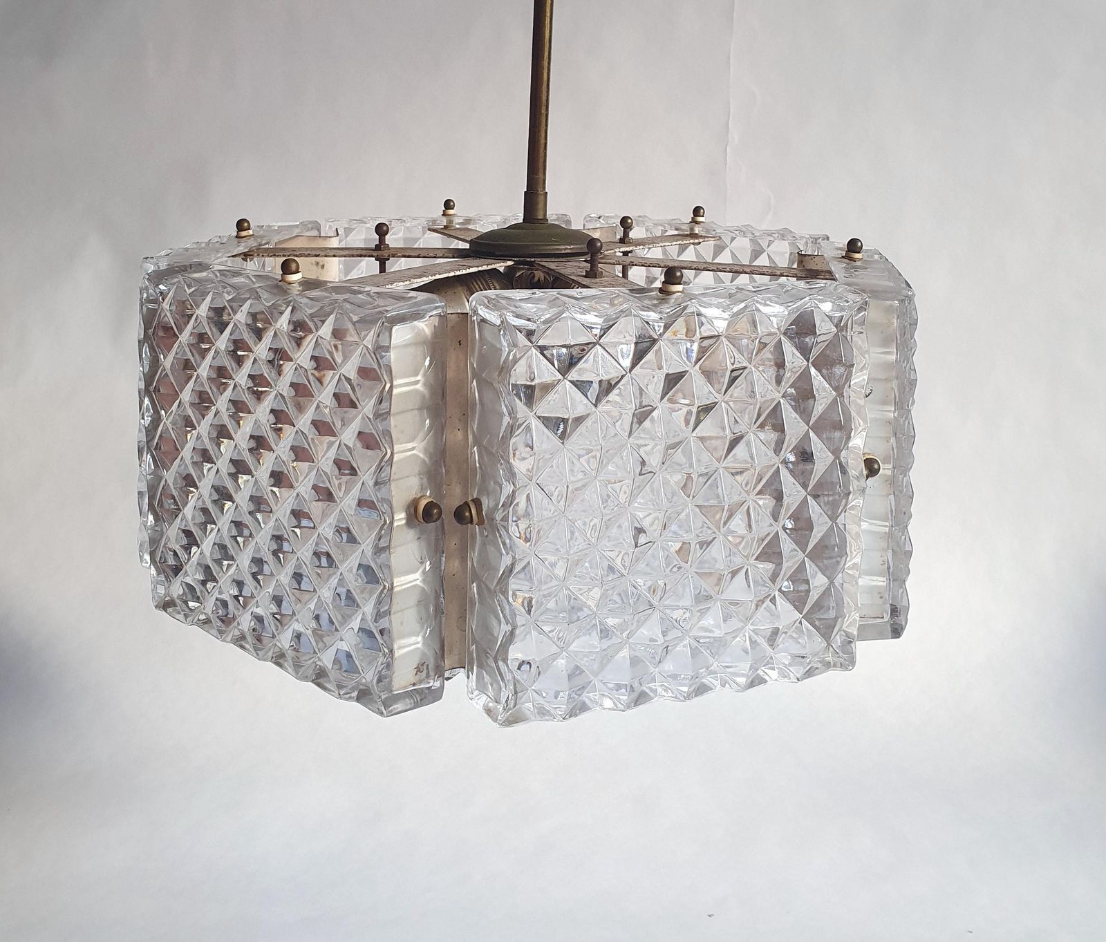 1960s Mid Century Modern Chandelier By Orrefors, Brass & Glass photo 2985.0