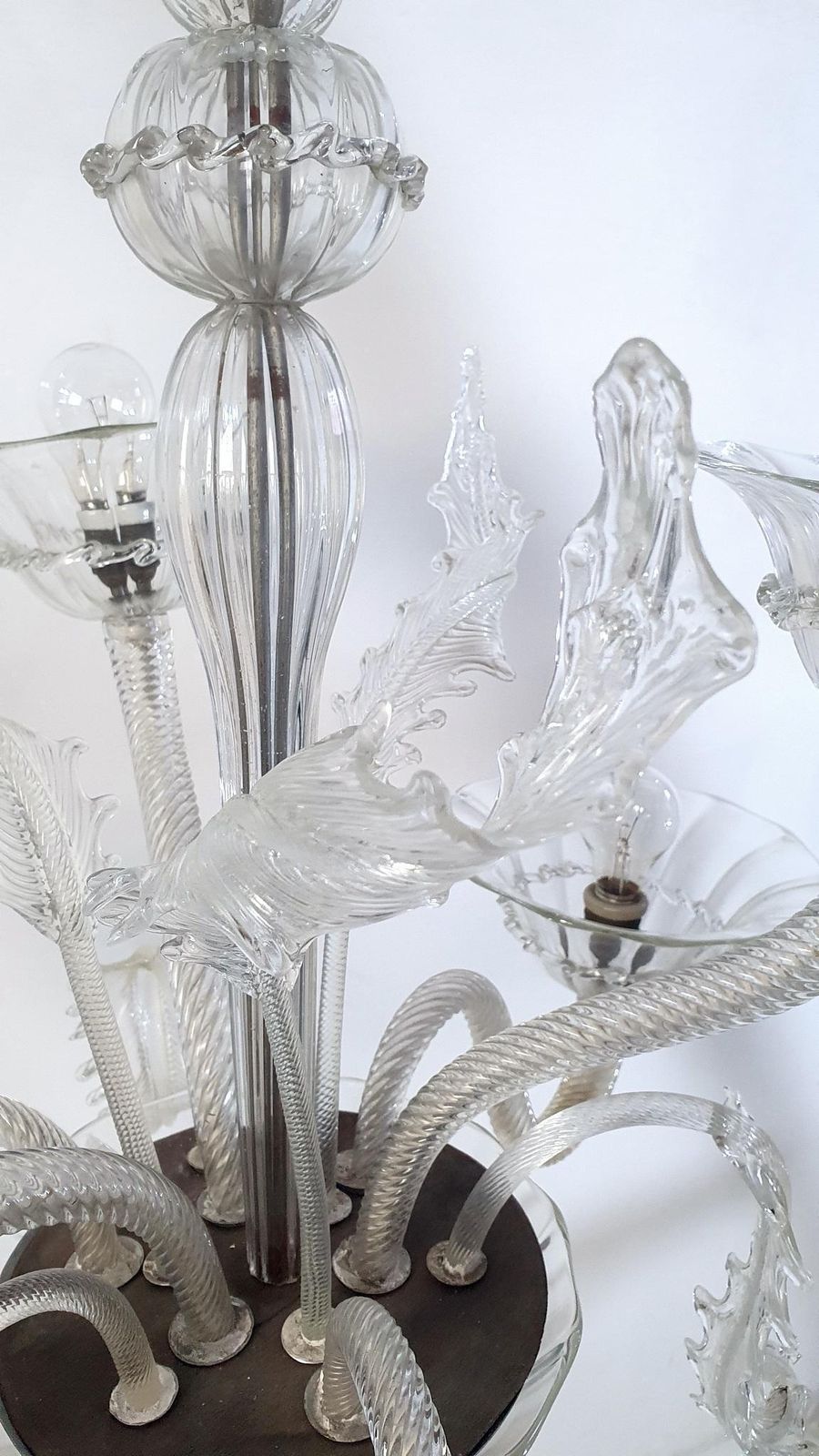 Murano Chandelier, Clear Glass, Rococo Style, Six Arms, Italy, 1950s photo furniture