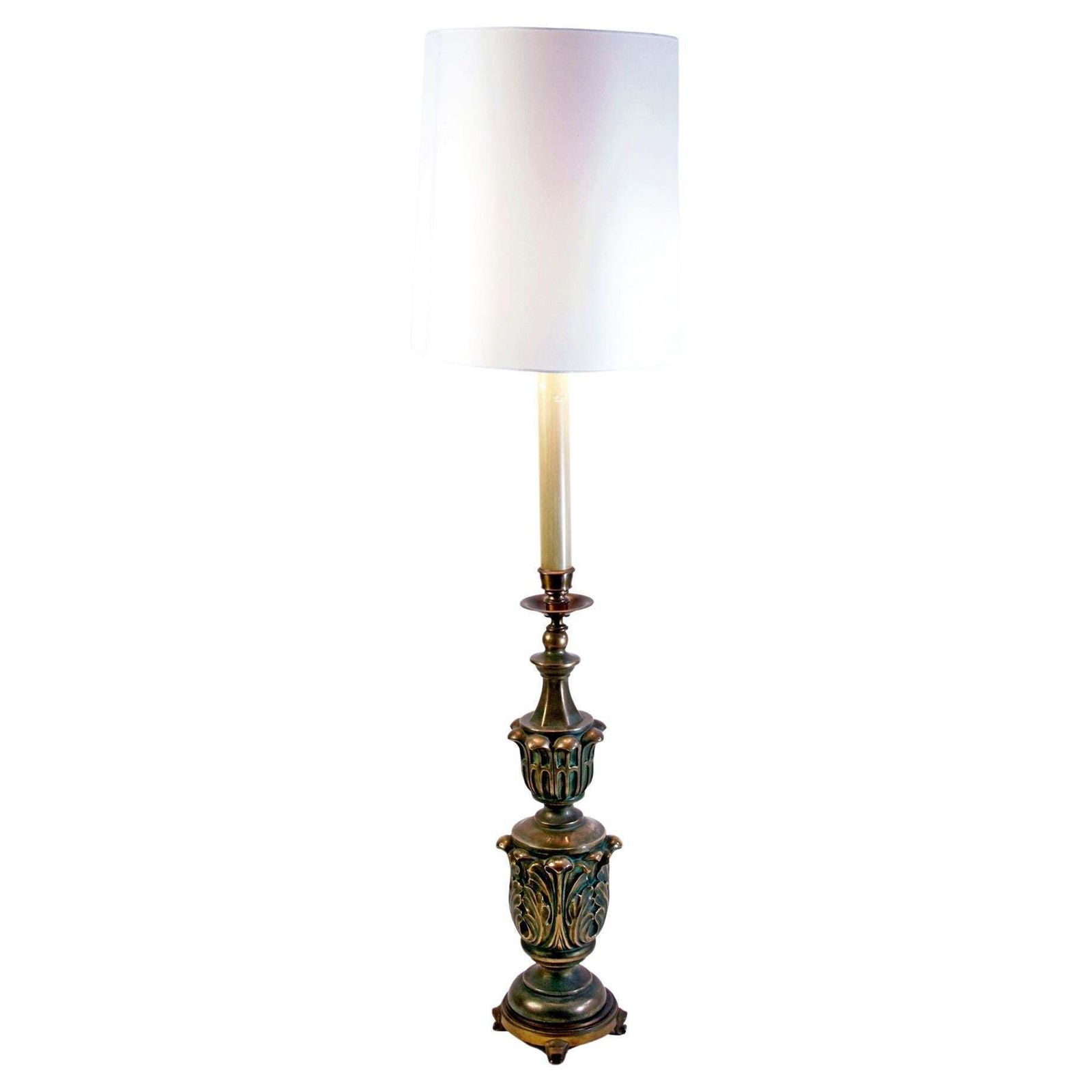 Italian Art Deco Floor Lamp, Bronze And Ceramic, 1930s, Green And Gold