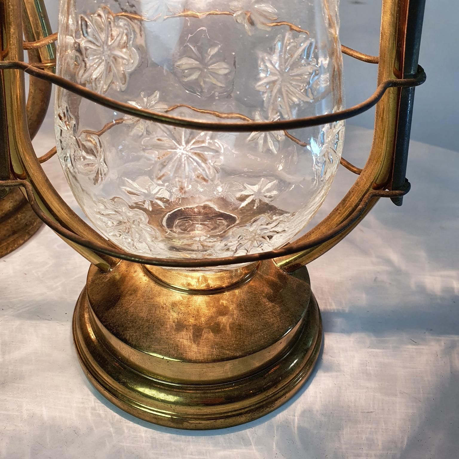 Mid Century Modern Italian Hurricane Lanterns, Brass & Glass, 1950s photo buy