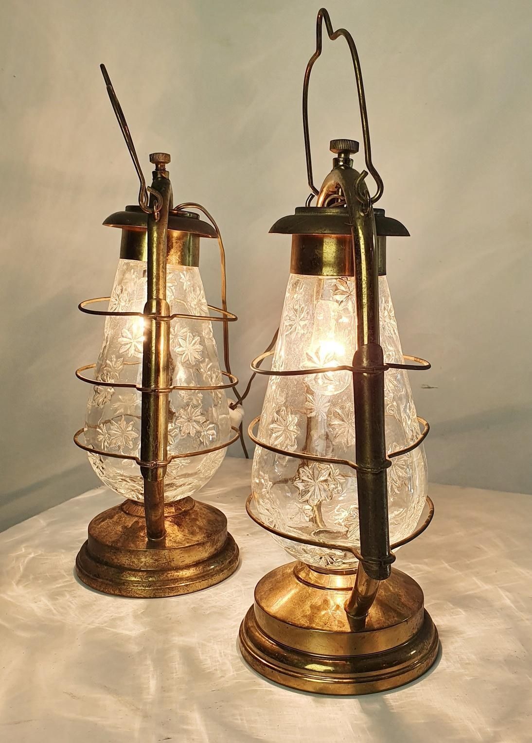 photo furniture Mid Century Modern Italian Hurricane Lanterns, Brass & Glass, 1950s