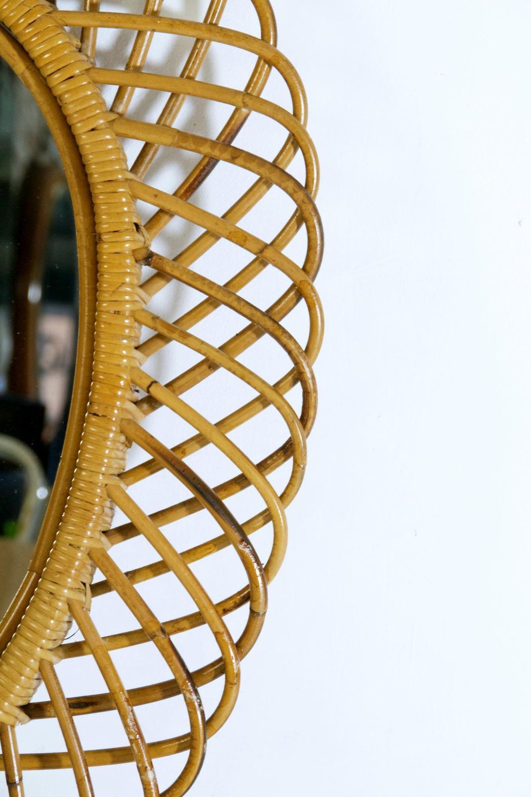 Midcentury Rattan Wall Mirror In Franco Albini Style, Italy, 1960 photo furniture