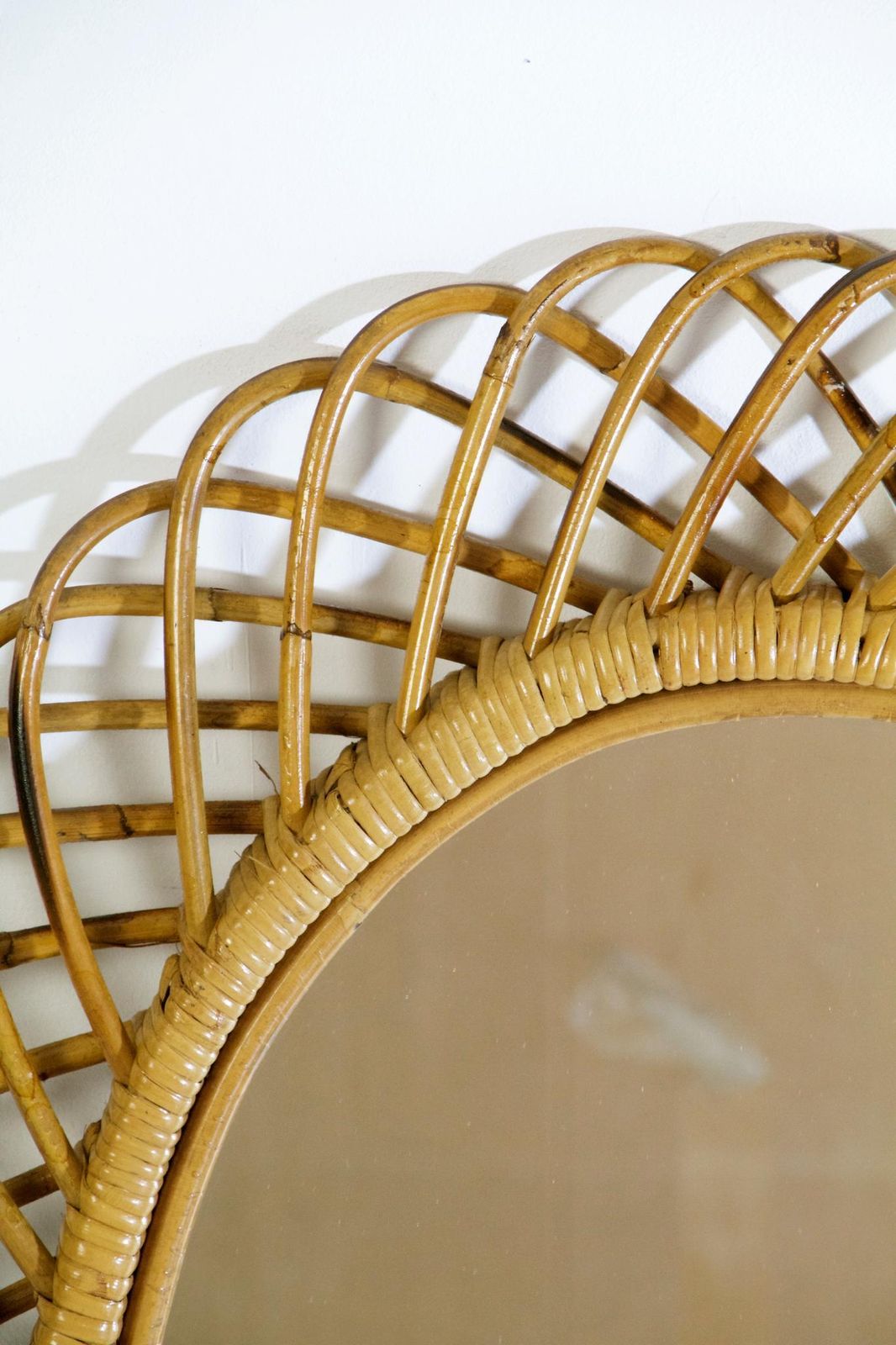 Midcentury Rattan Wall Mirror In Franco Albini Style, Italy, 1960 photo for sale