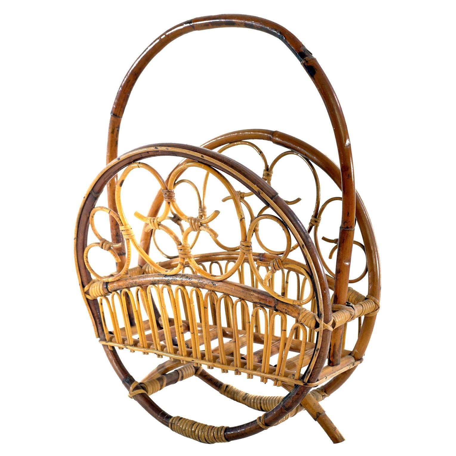 1960s Italian Vintage Boho Bamboo Magazine Rack By Franco Albini
