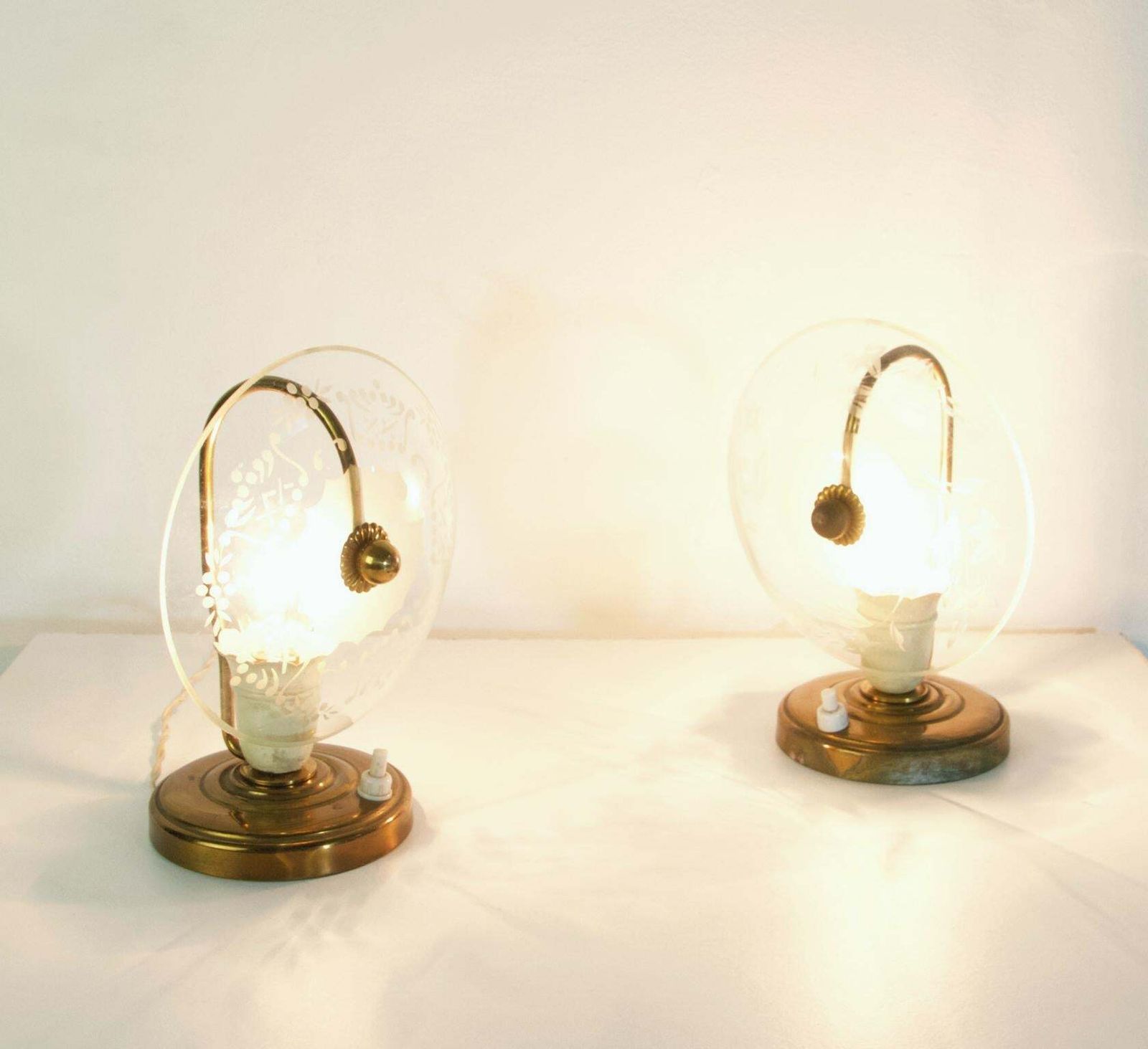 Mid Century Modern Murano Glass Bedside Lamps, Brass, Italy, 1940s photo furniture