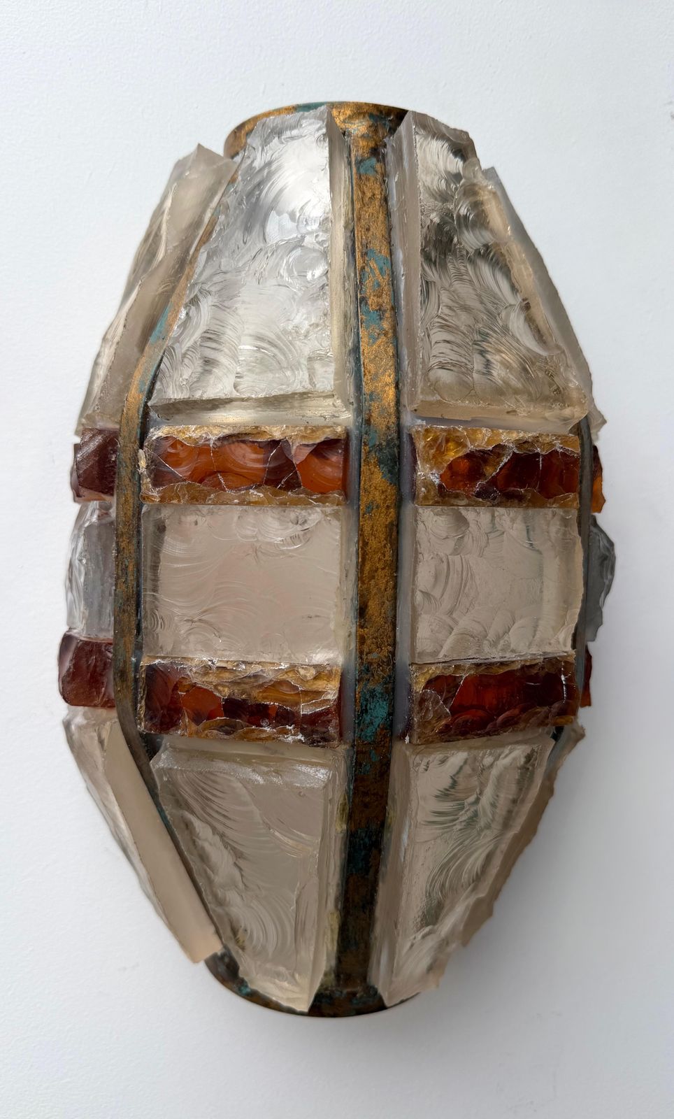 photo for sale Pair Of Hammered Glass Wrought Iron Sconces By Longobard, Italy, 1970s