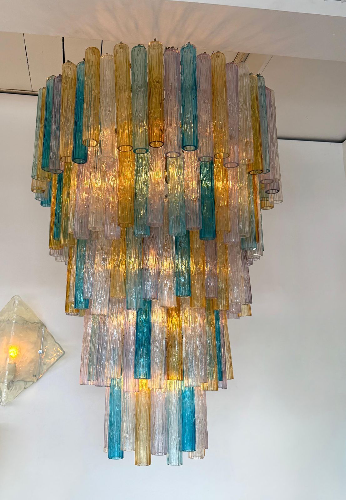 Cascade Chandelier Tube Murano Glass By Venini, Italy, 1960s photo for sale