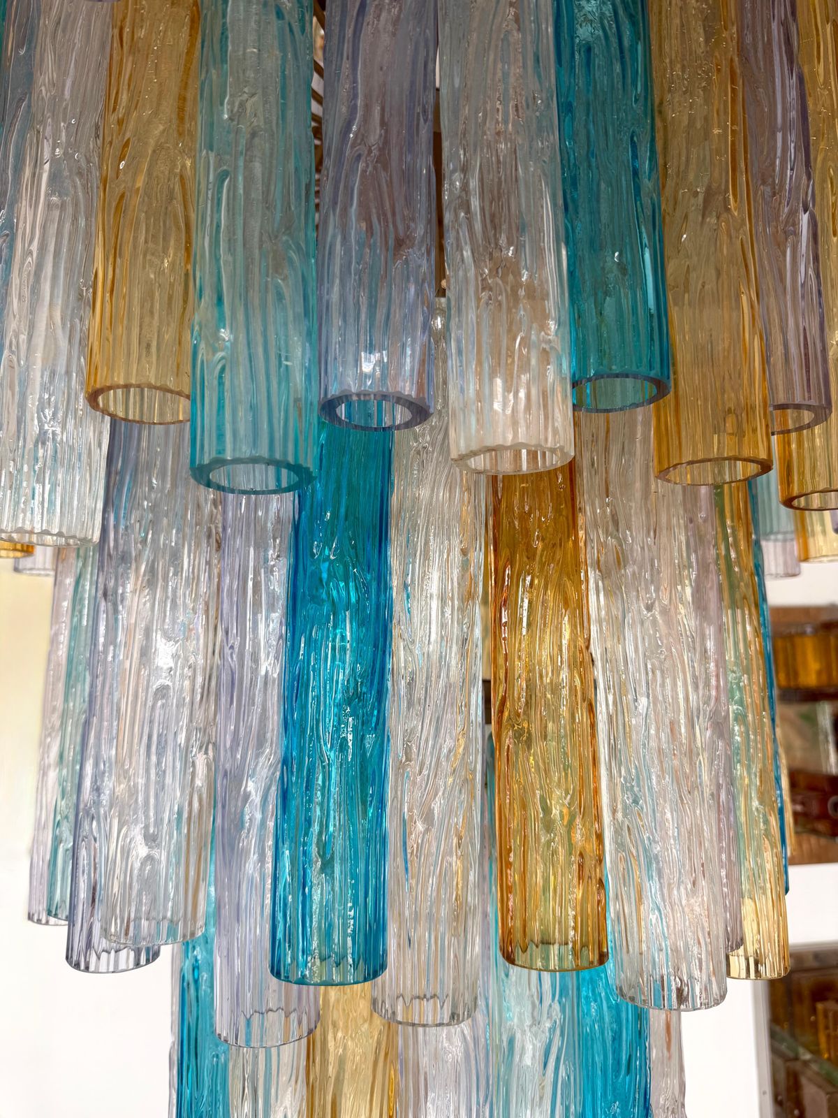 Cascade Chandelier Tube Murano Glass By Venini, Italy, 1960s photo vintage