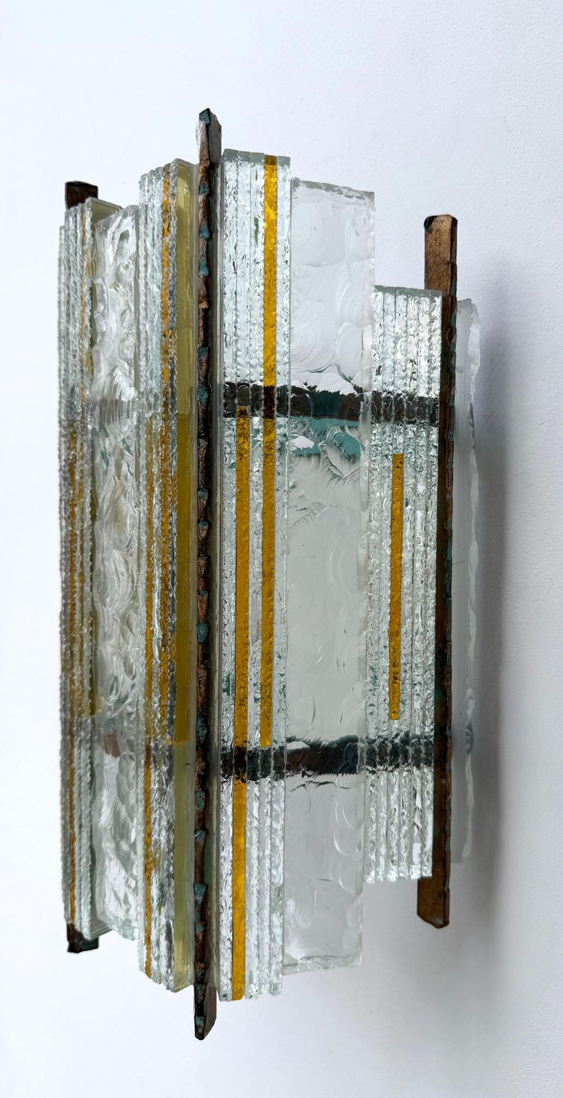 photo furniture Pair Of Hammered Glass Wrought Iron Sconces By Longobard, Italy, 1970s