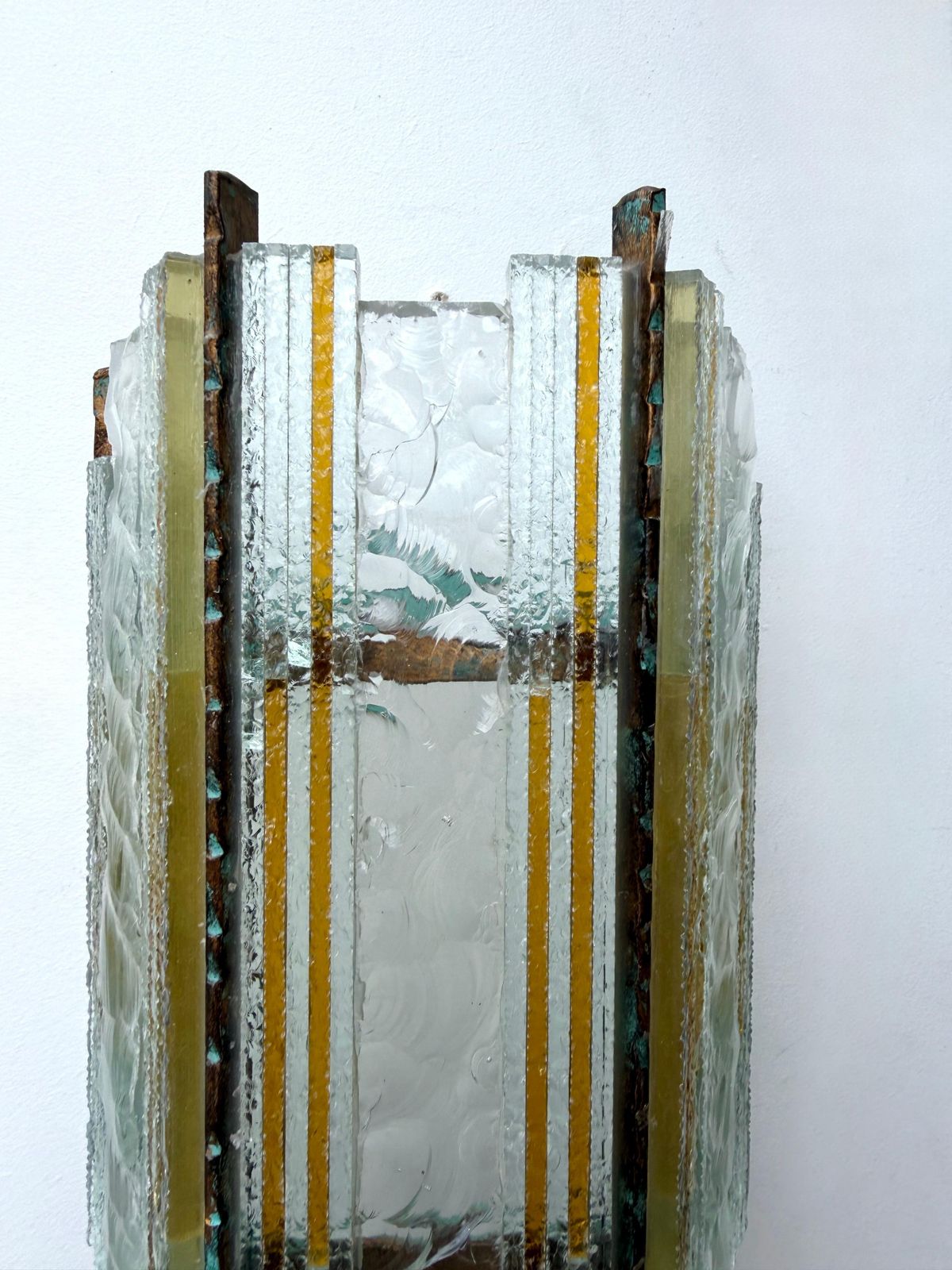 photo for sale Pair Of Hammered Glass Wrought Iron Sconces By Longobard, Italy, 1970s