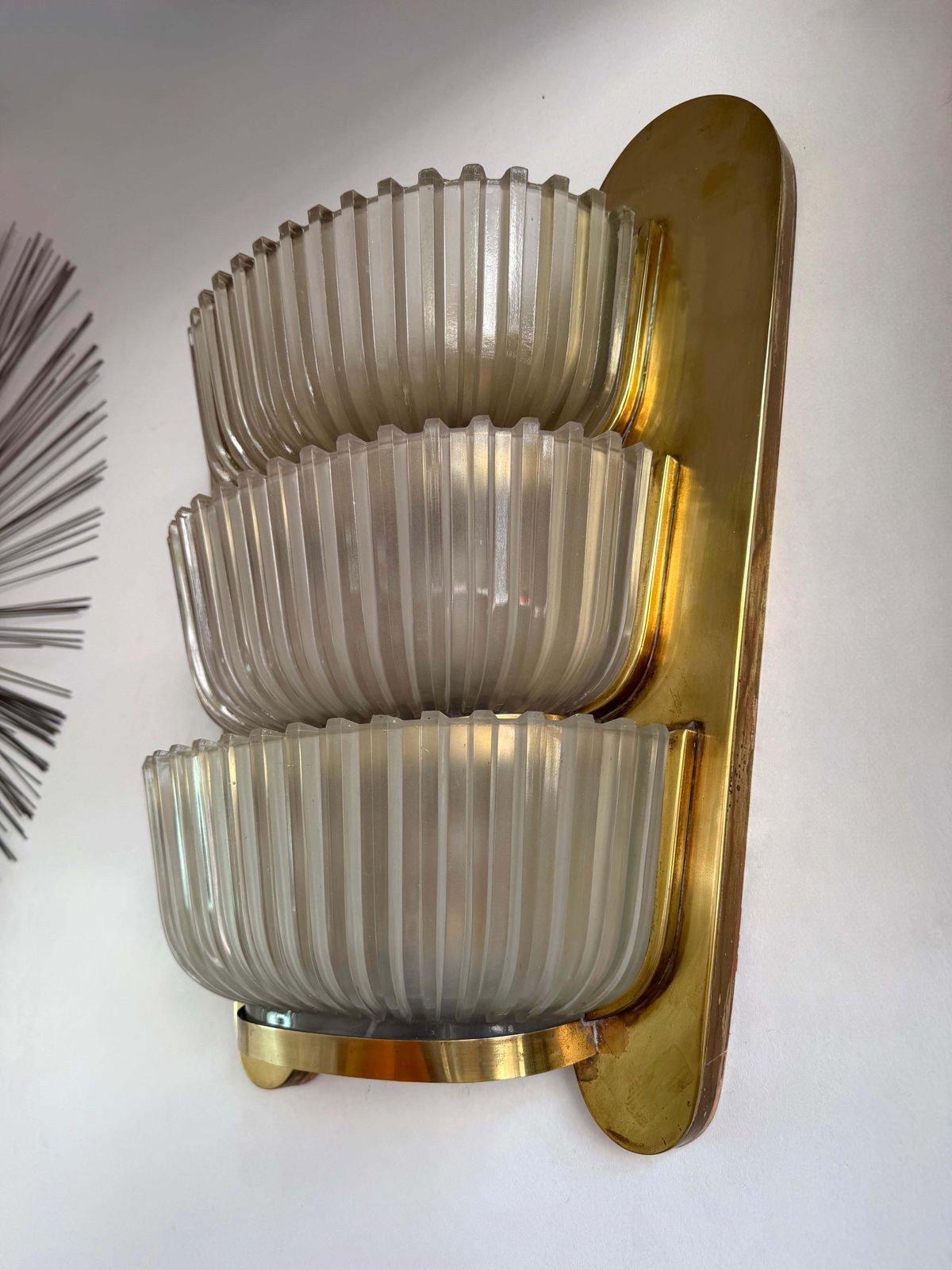 photo buy Pair Of Sconces Brass And Glass By Seguso. Italy, 1940s