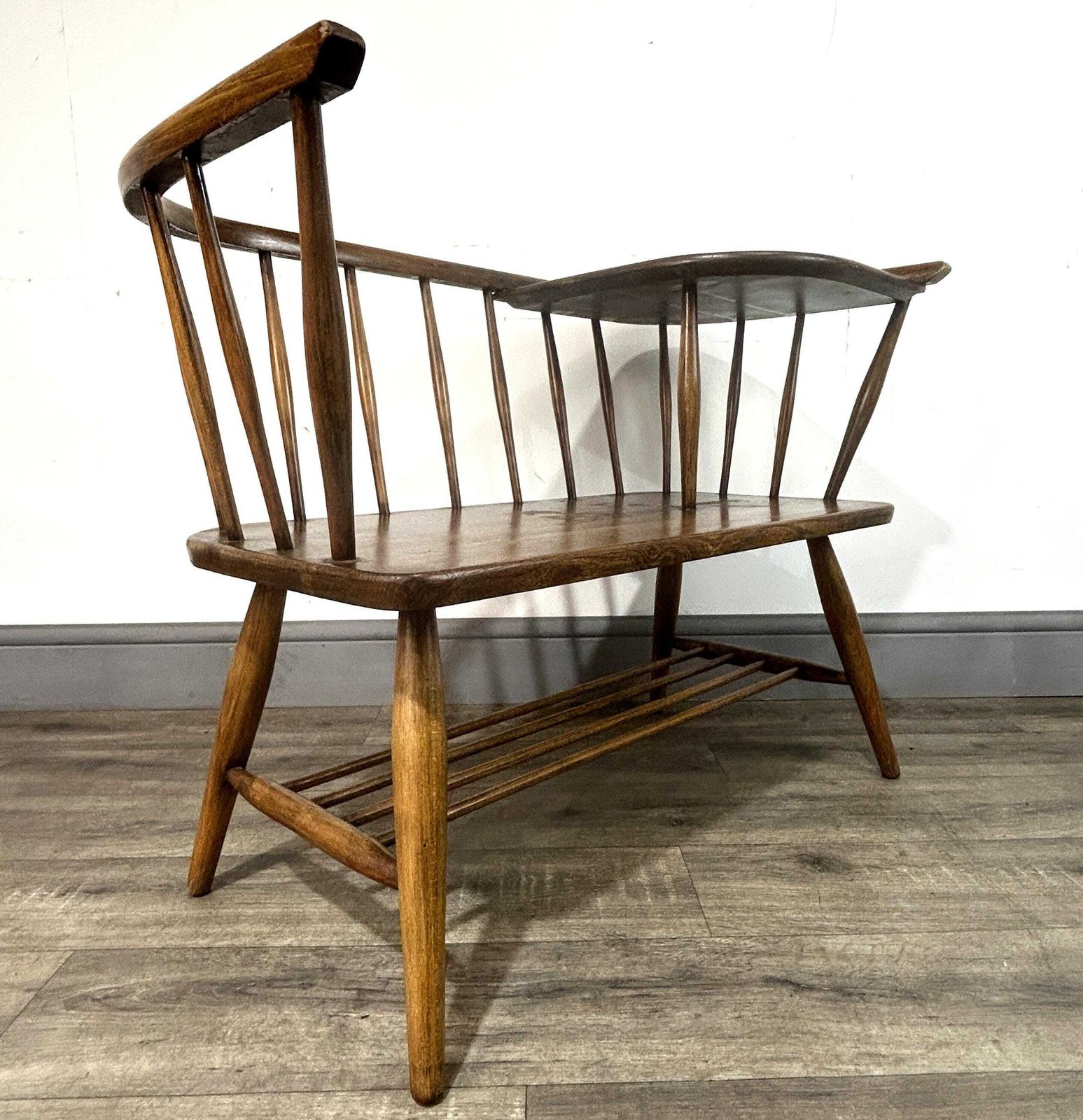 Vintage Mid Century Ercol Style Gossip Bench Telephone Seat 1960's photo vintage