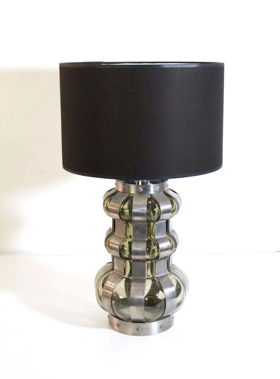 Brutalist Style Table Lamp, Smoke Glass And Metal, Italian, 1960s photo vinterior