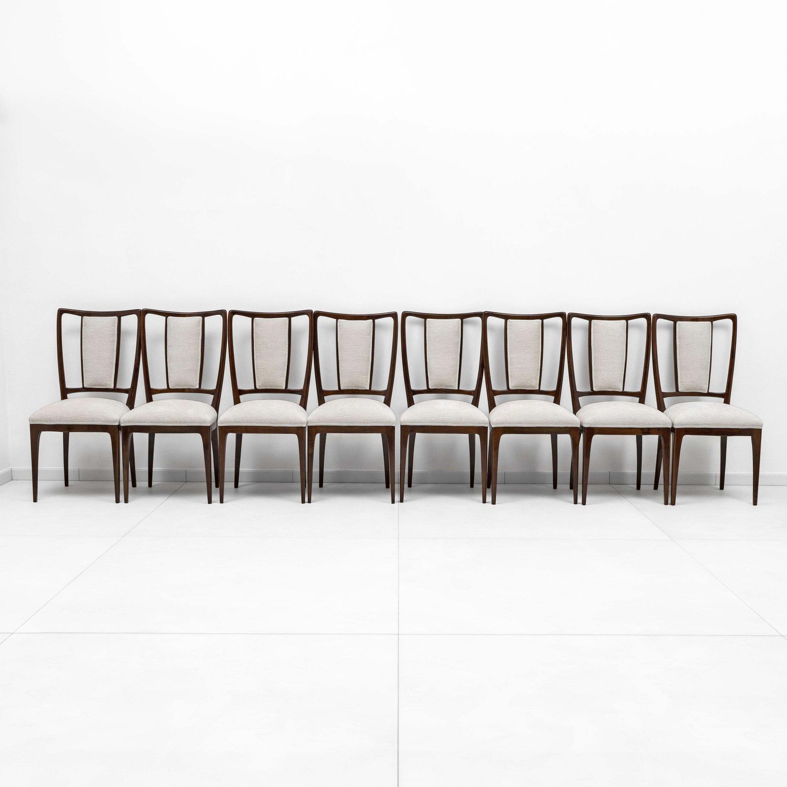 Set Of 8 Mid Century Modern Italian Bouclè Dining Chairs, 50s photo for sale