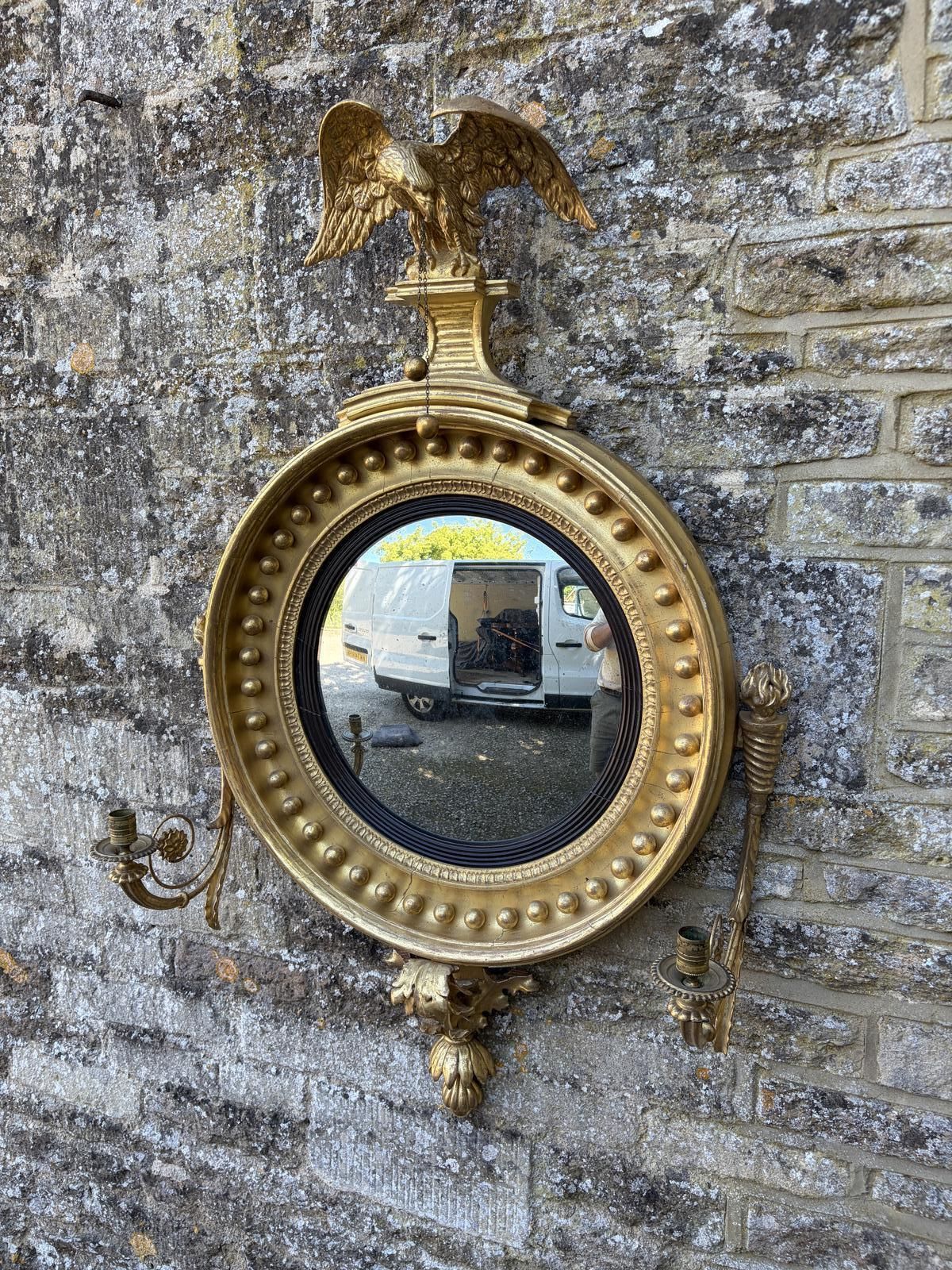 English Regency Convex Mirror With Eagle Decoration photo 2995.0