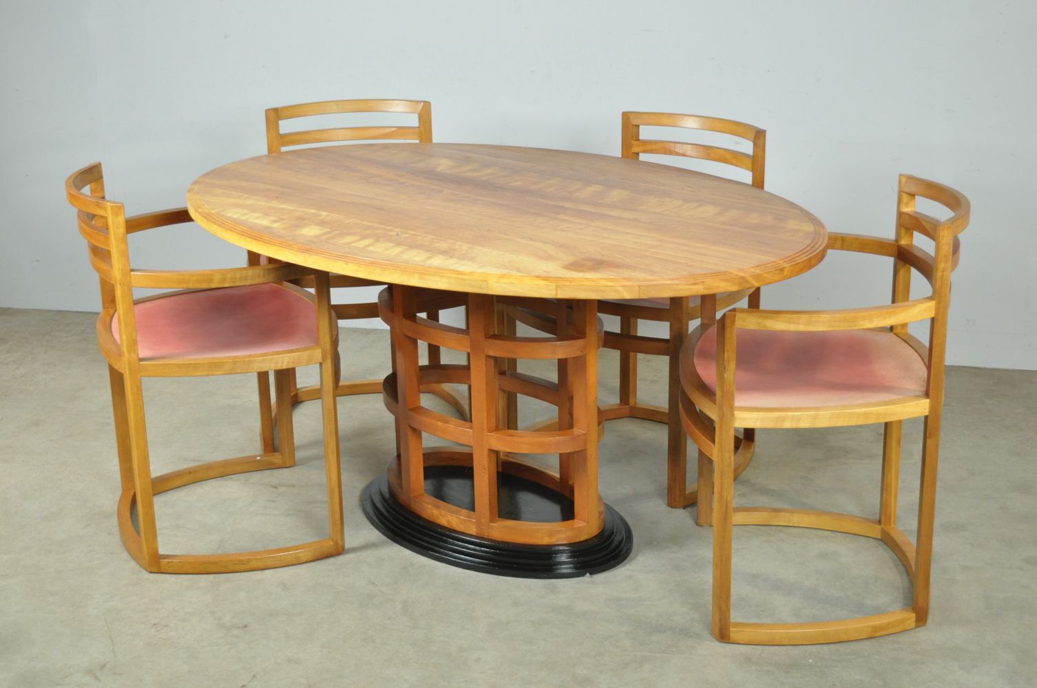 Bijzondere fruithouten eettafelset in art deco stijl, jaren 1980 photo for sale