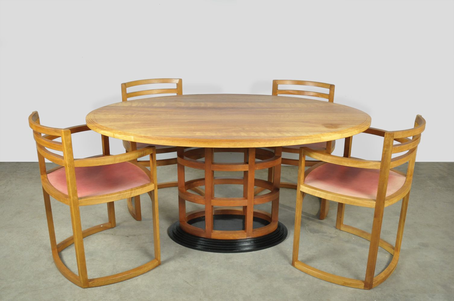 Bijzondere fruithouten eettafelset in art deco stijl, jaren 1980 photo buy