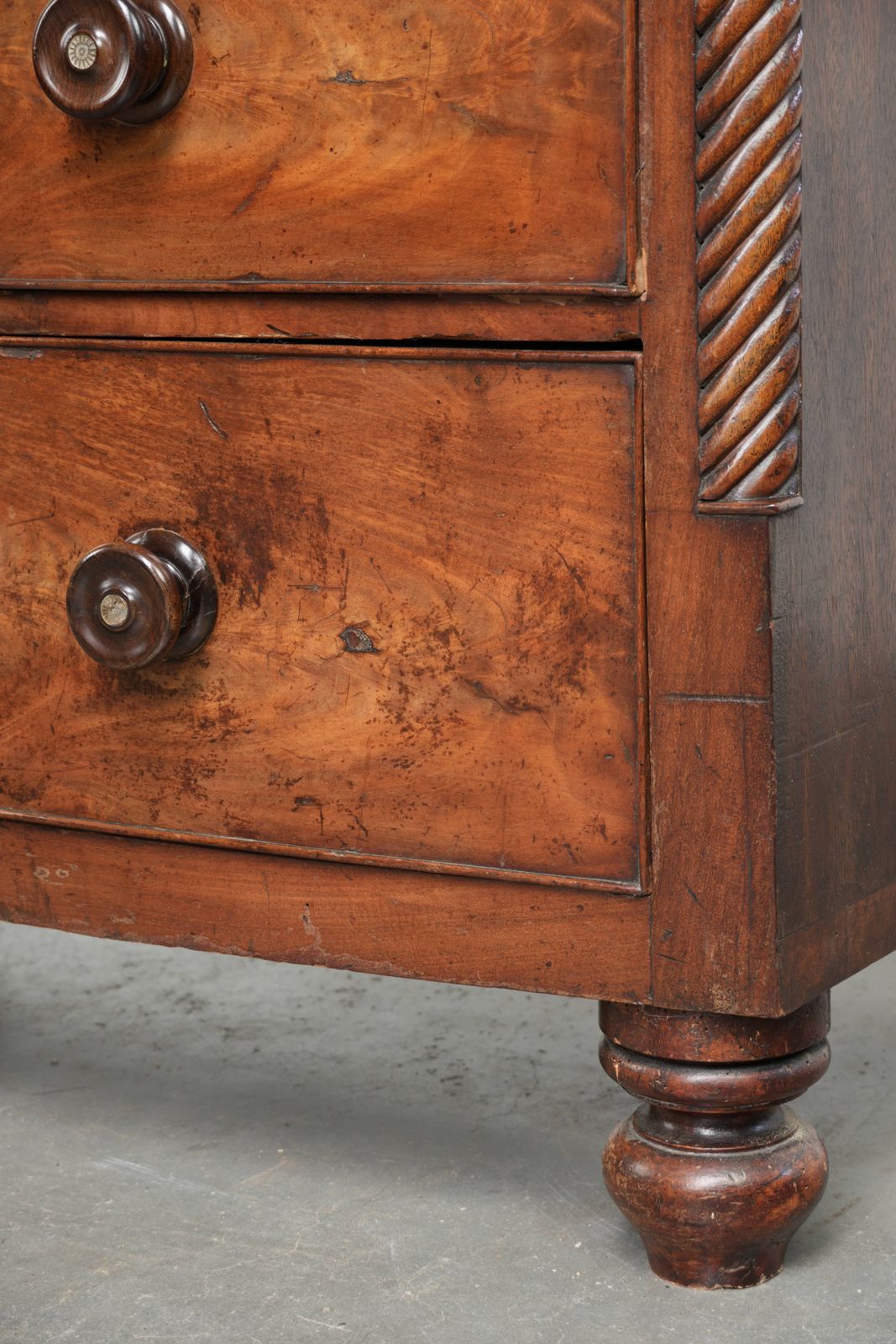 photo for sale Beautiful Large Antique 19th Century English Bow Front Chest Of Drawers/Commode With Ornate Details