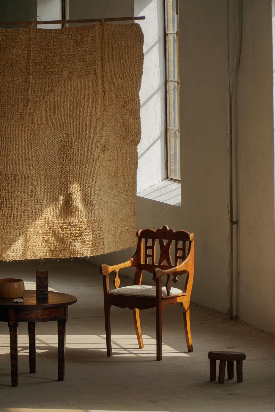 Danish Folk Art Armchair In Oak & Lambswool Seat, Early 20th Century, 1930s photo furniture