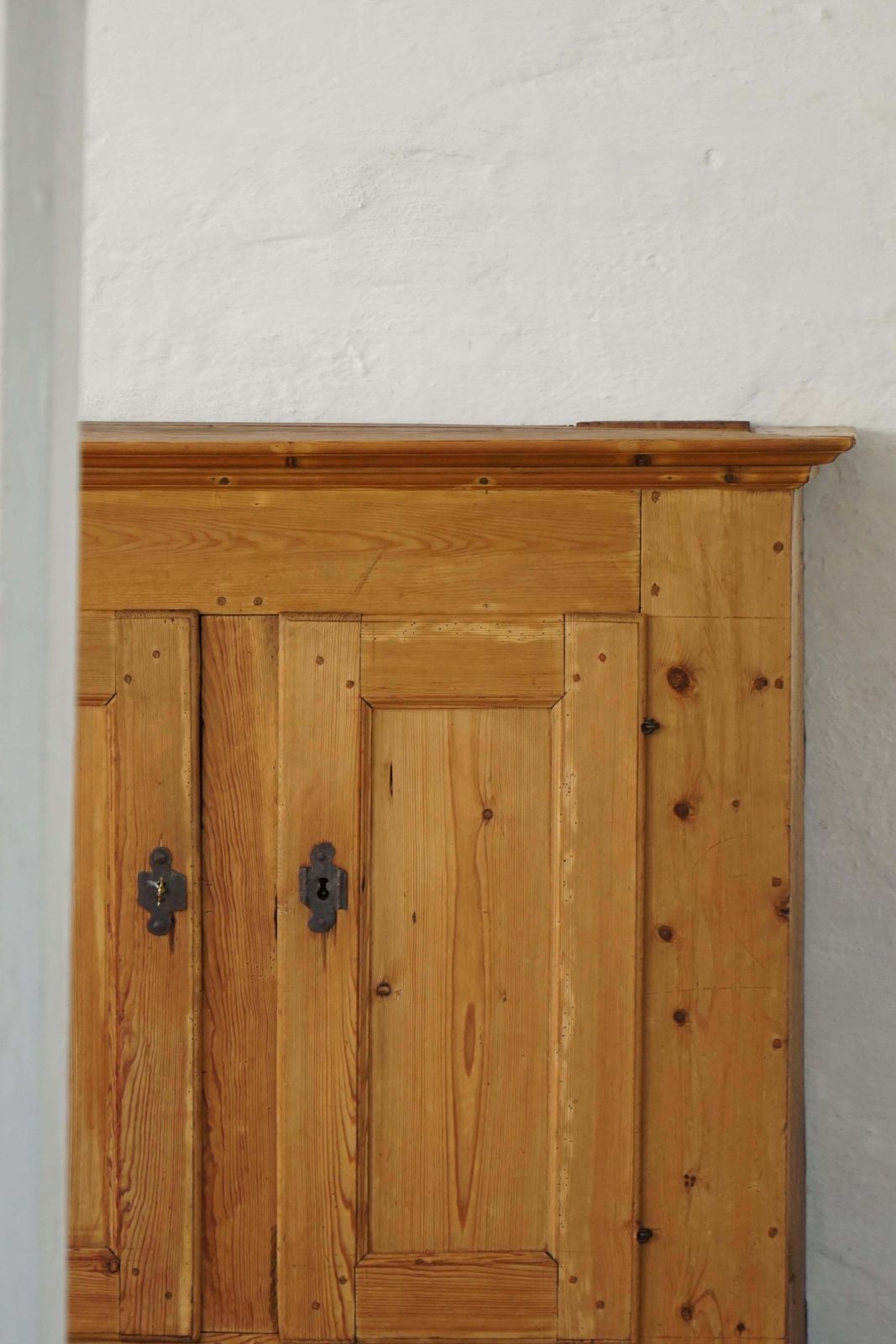 Danish Antique Pine Cabinet With Paneled Doors, Wabi Sabi, Late 18th Century photo vintage