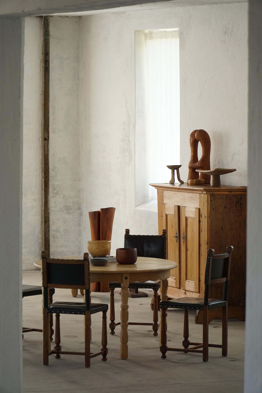 photo for sale Set Of 8 Swedish Grace Dining Chairs, Leather & Carved Wood, Early 20th Century
