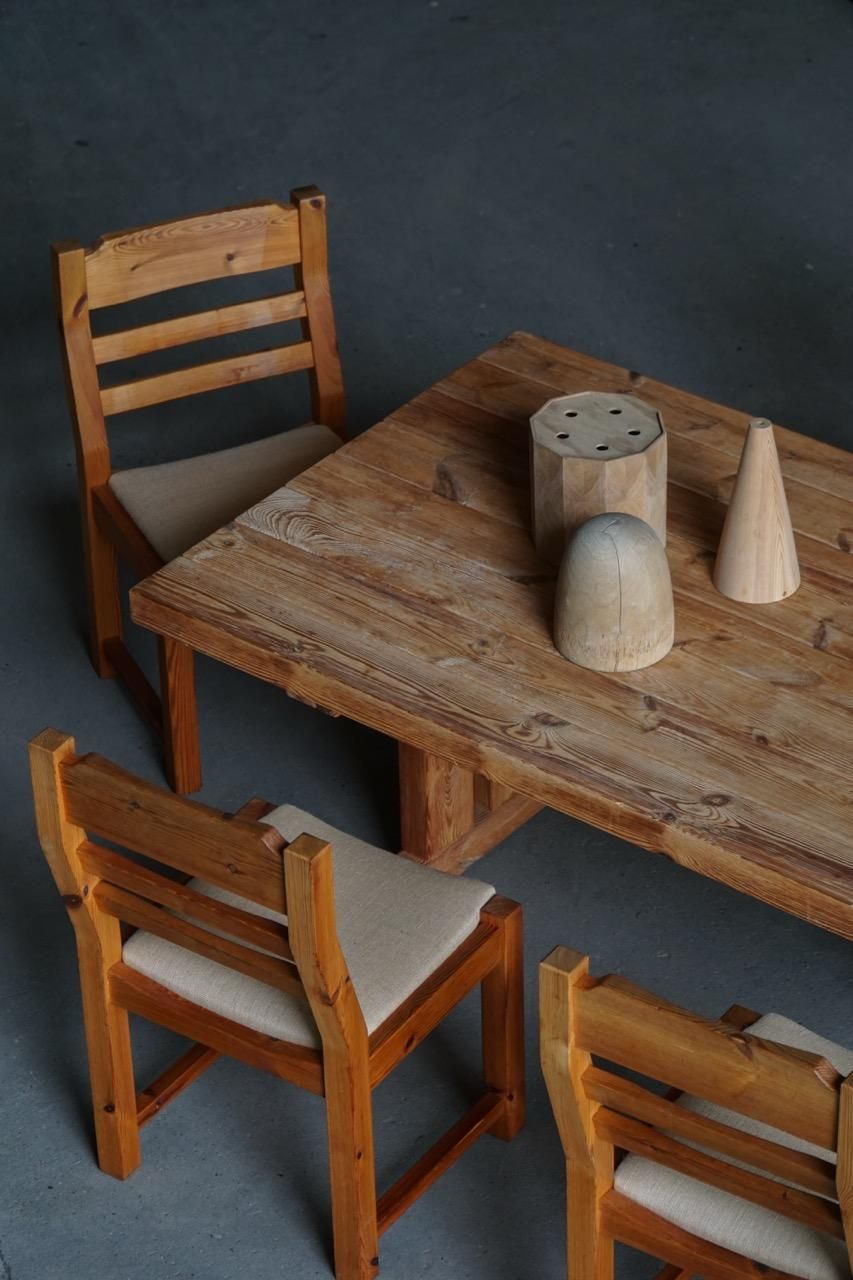 Danish Modern Brutalist Dining Table In Pine, Hans Jørgen Frydendal, 1970s photo for sale