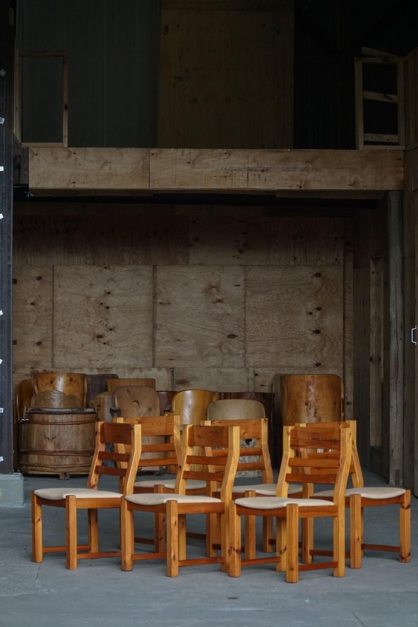 Set Of 6 Brutalist Chairs In Pine, Hans Jørgen Frydendal, Danish Modern, 1970s photo furniture