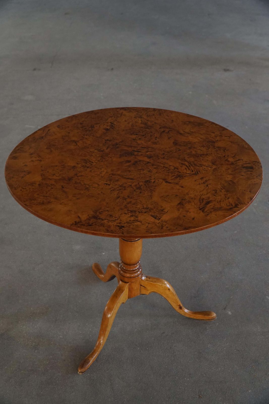 Swedish Antique Burl Wood Tilt Top Table With Pedestal Base, Early 19th Century photo furniture
