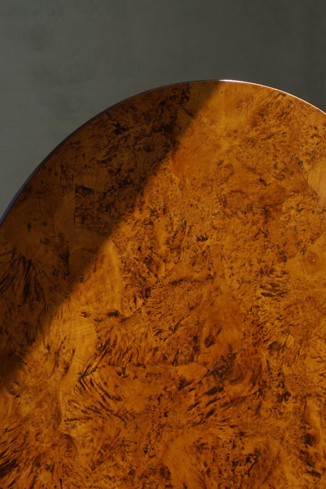 Swedish Antique Burl Wood Tilt Top Table With Pedestal Base, Early 19th Century photo vintage