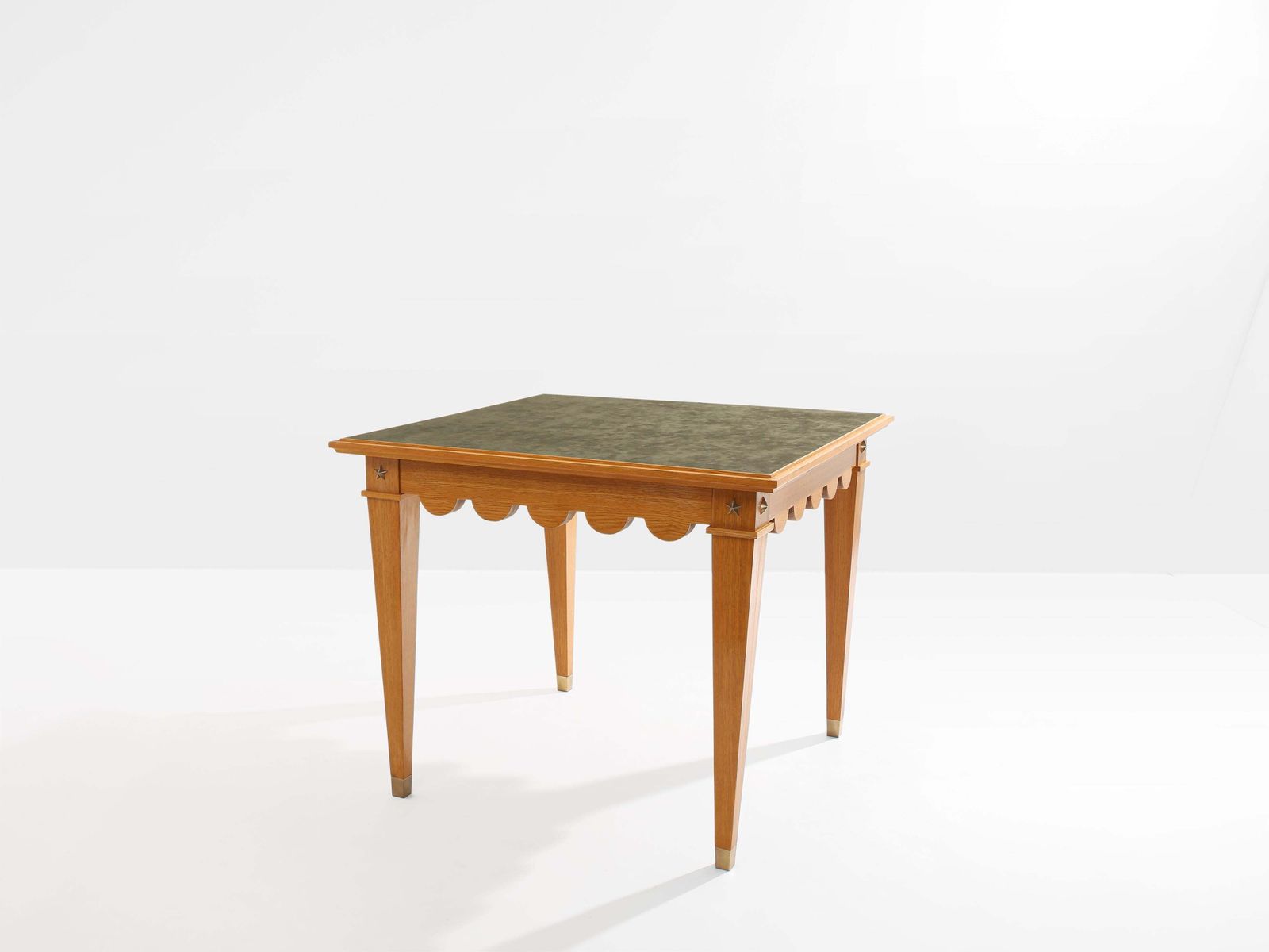 Maxime Old French Oak Wood Brass Green Suede Game Table 1940 photo furniture