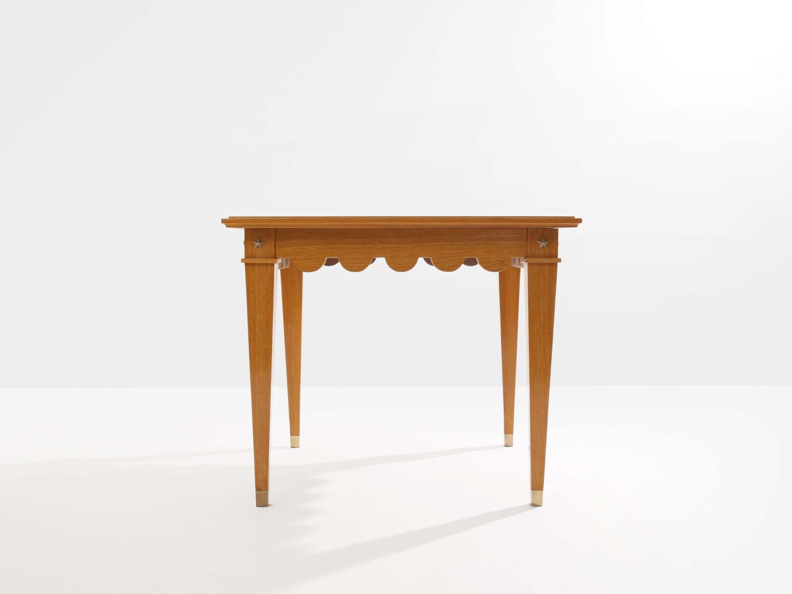 Maxime Old French Oak Wood Brass Green Suede Game Table 1940 photo vintage