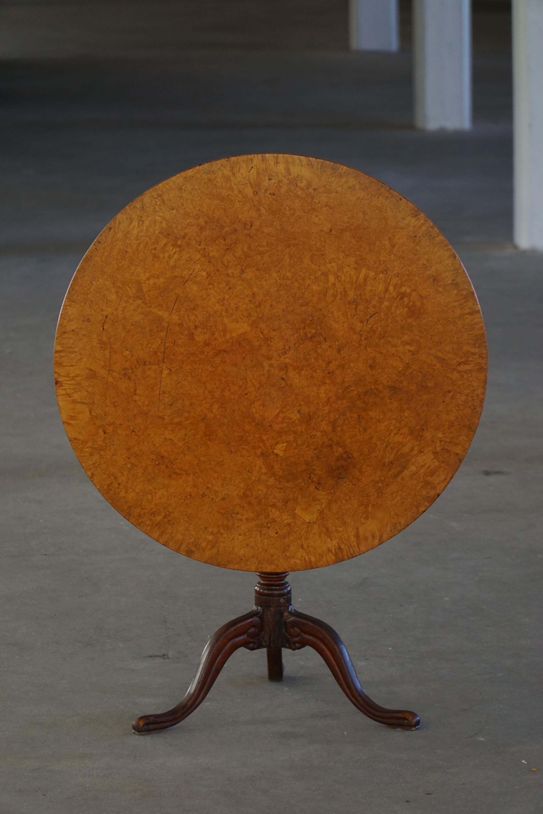 Early 19th Century, Swedish Antique Tilt Top Occasional Table In Burl Wood photo for sale