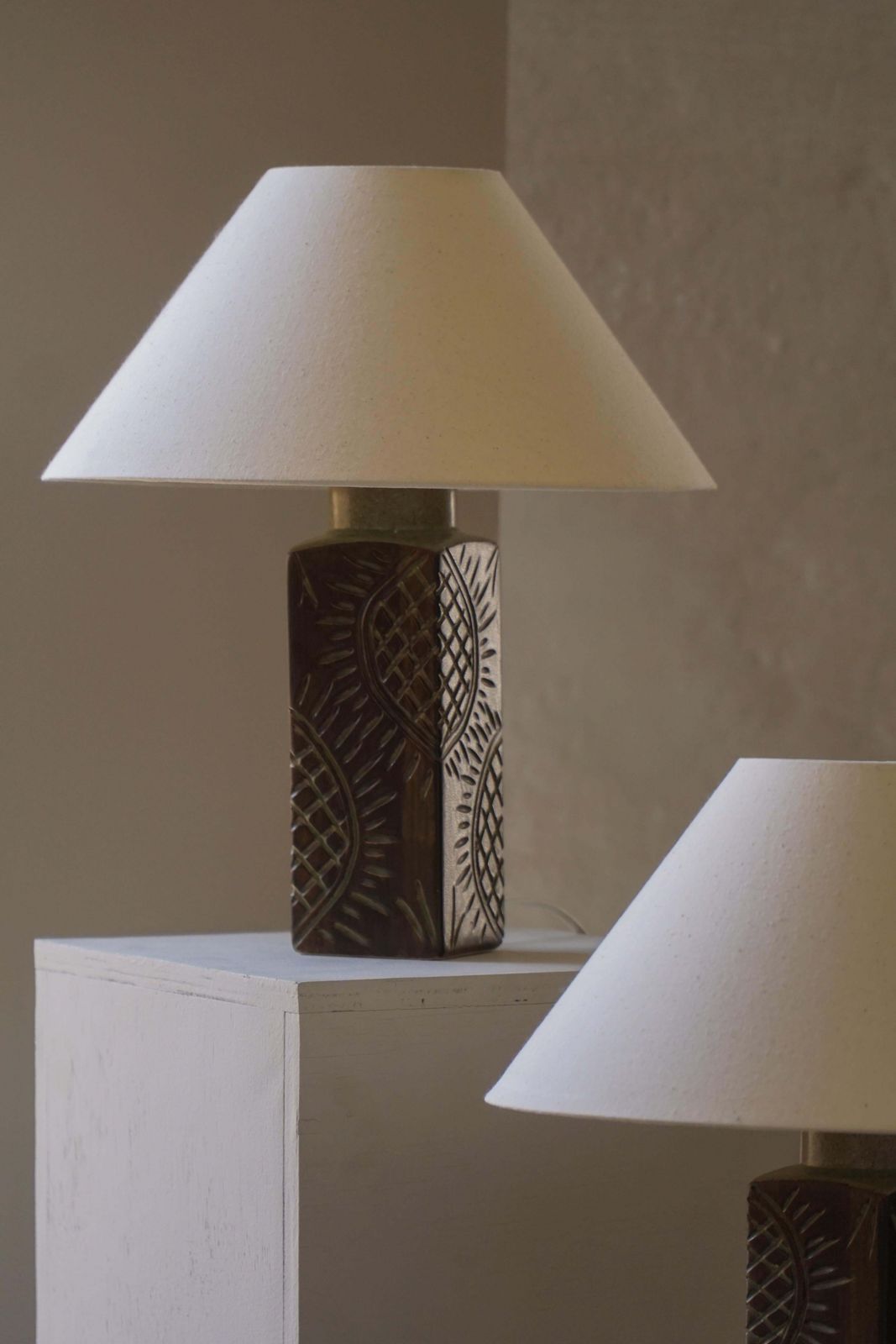 Pair Of Scandinavian Modern Ceramic Table Lamps By Søholm Stentøj, 1970s photo for sale