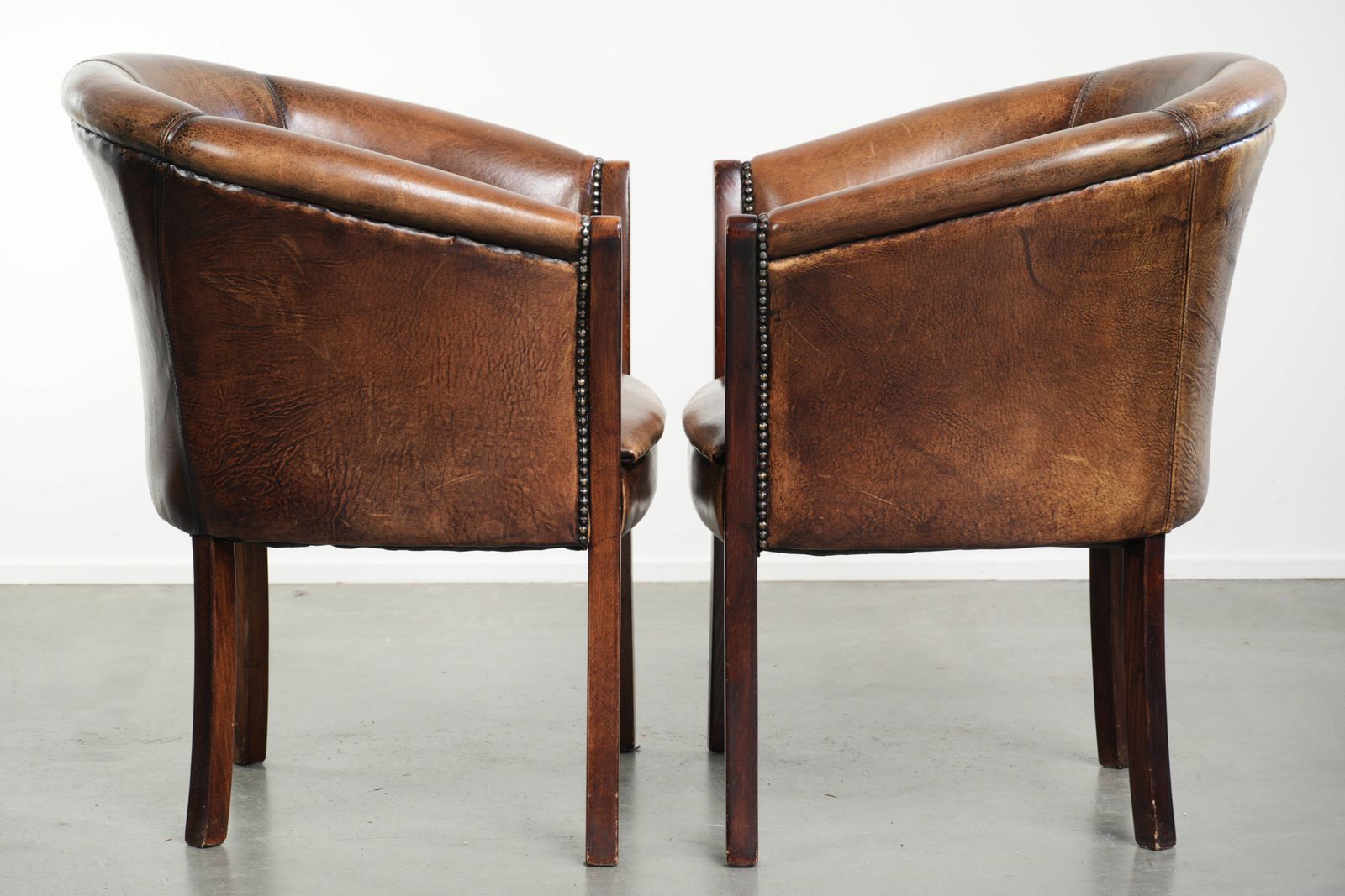 Set Of Two Handy Sheepskin Occasional Chairs/Armchairs/Tubchairs With Character And A Beautiful Patina photo furniture