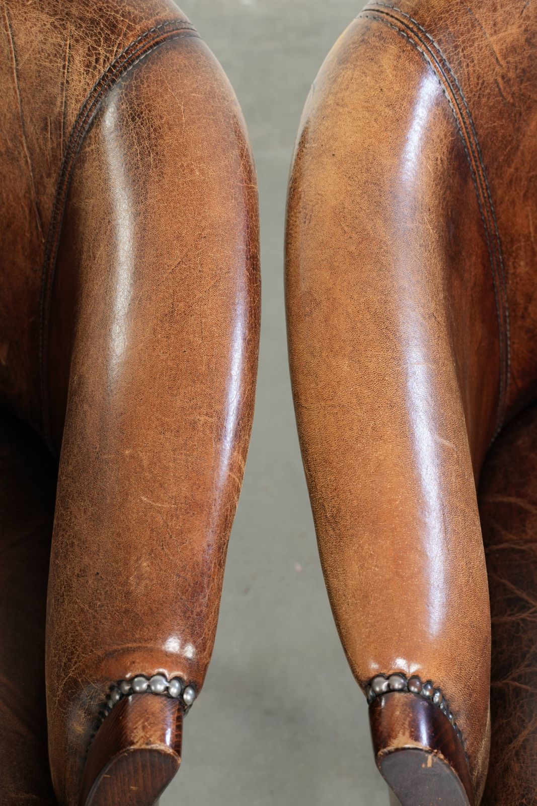 Set Of Two Handy Sheepskin Occasional Chairs/Armchairs/Tubchairs With Character And A Beautiful Patina photo vintage